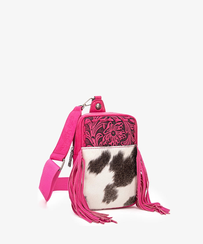 Genuine Hair-On Cowhide Fringe Sling Bag - Hand-Tooled Leather Crossbody Purse for Women | Western Boho Fashion Accessory | Perfect for Concerts, Festivals & Everyday Use