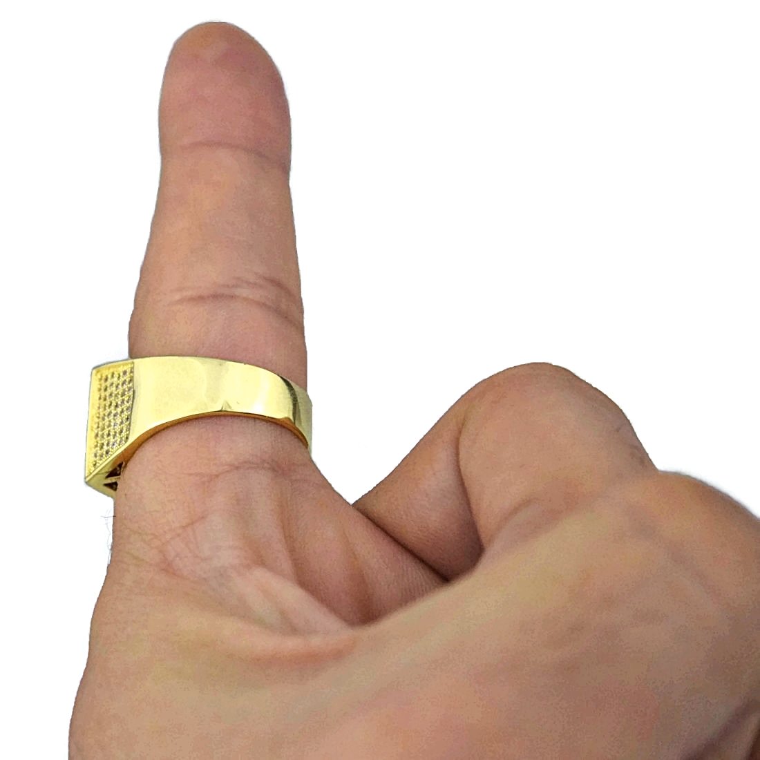 Bling Cartel Hip Hop Ring for Men - Iced Rectangular Micro Pave Cubic Zirconia CZ Gold Tone Band | Perfect for Rap Artists, Streetwear Fashion & Hip Hop Jewelry Collection