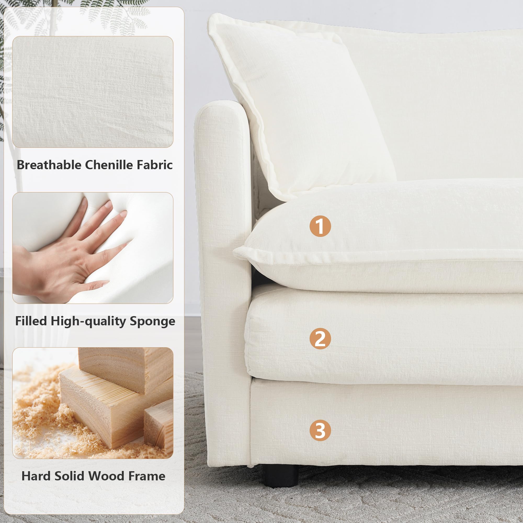 mikibama Luxury 2-Piece Sofa Set - Modern Chenille Cloud Couches with 8 Pillows (4 Armrest + 4 Toss) for Living Room & Office - Ultra Comfortable Loveseat Set in Beige | Perfect for Small Spaces, Apartments, and Cozy Home Decor