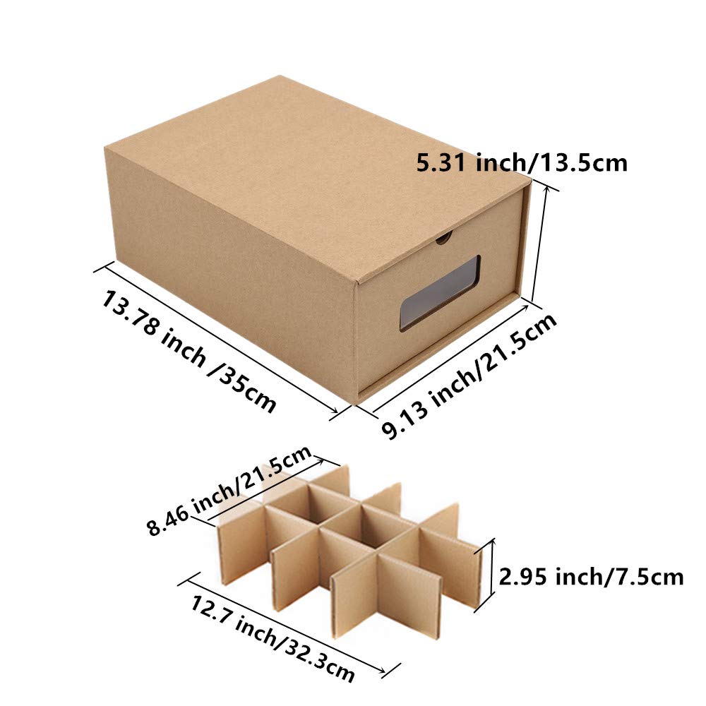DIY Clear Shoe Storage Boxes - 10 Pack with Dividers for Organizing Shoes, Socks & Underwear | Stackable Cardboard Shoe Box Organizer for Closet, Bedroom & Dorm Room Storage Solutions