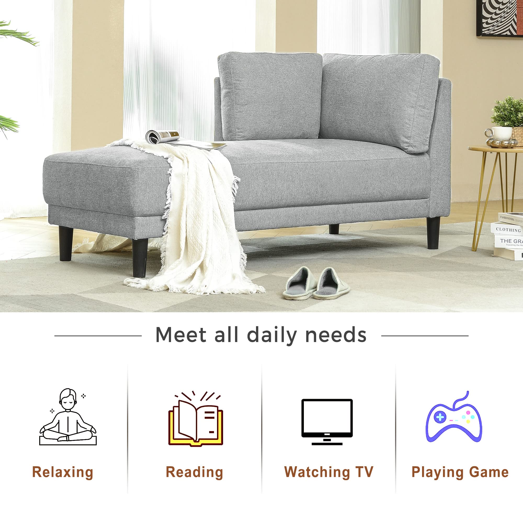 Anwick Modern Tufted Fabric Chaise Lounge Chair - Upholstered Recliner for Living Room & Bedroom - Light Grey Sleeper Sofa | Perfect for Relaxing, Reading & Small Space Decor