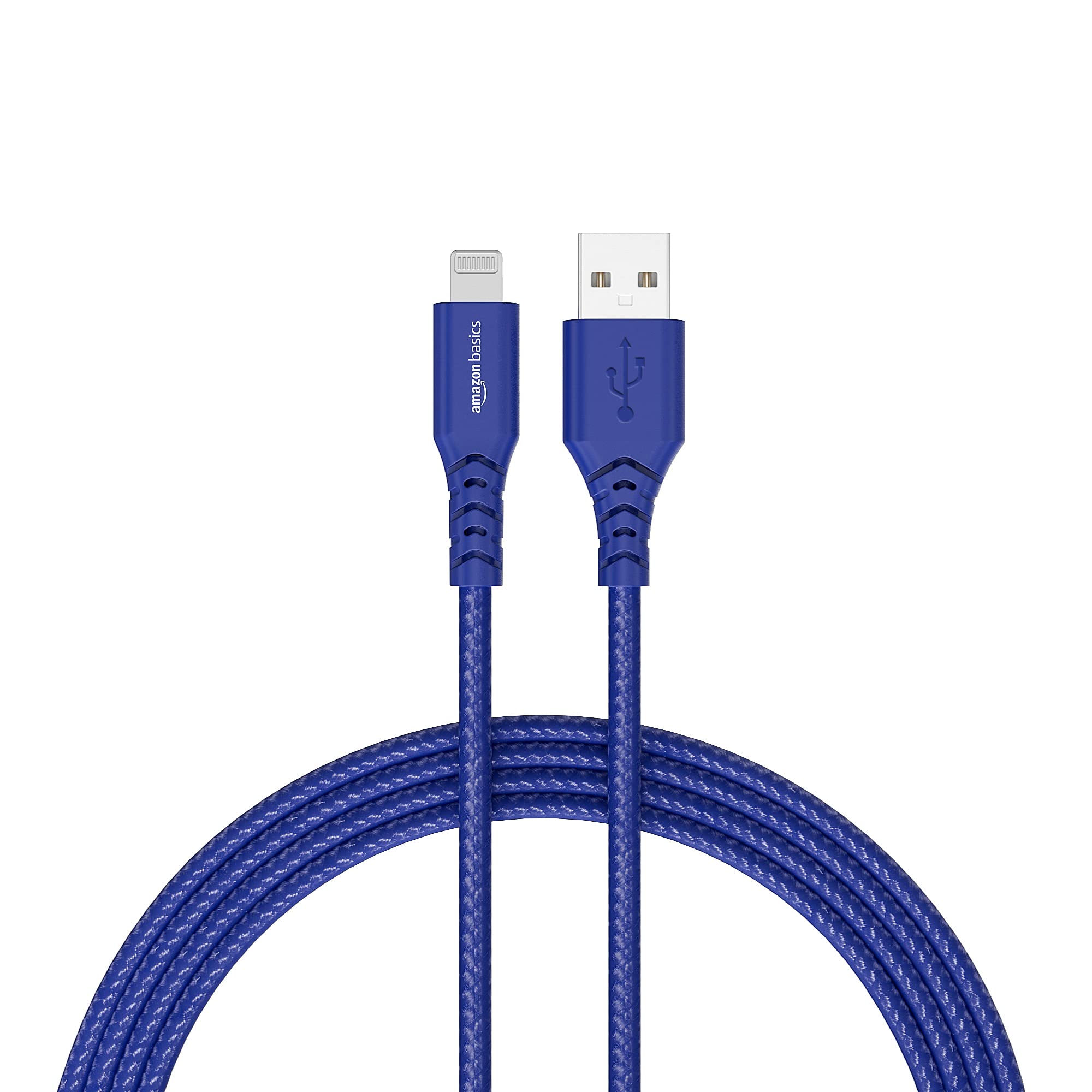 Amazon Basics MFi Certified USB A to Lightning Charging Cable - 1.2m Nylon Braided Cable (Blue) - Fast Charging for iPhone 14/13/12/11/X/8/7 & iPad - Home, Office, Car & Travel Use