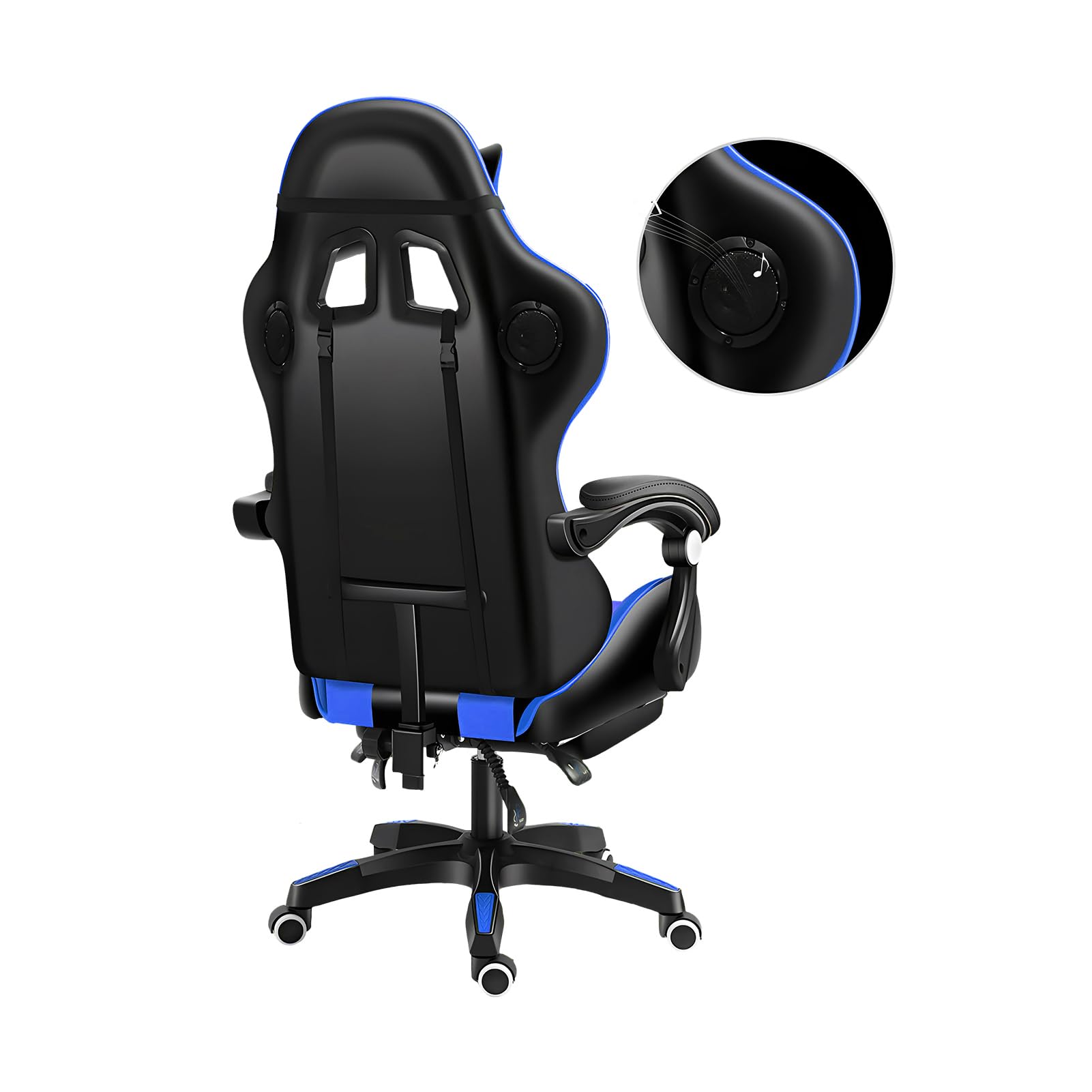 Bluetooth Gaming Chair with Built-in Speakers, RGB LED Lights & Adjustable Footrest - Ergonomic Massage Office Computer Chair with Lumbar Support for Adults (Black Blue) - Perfect for Esports, Streaming & Home Office Setup