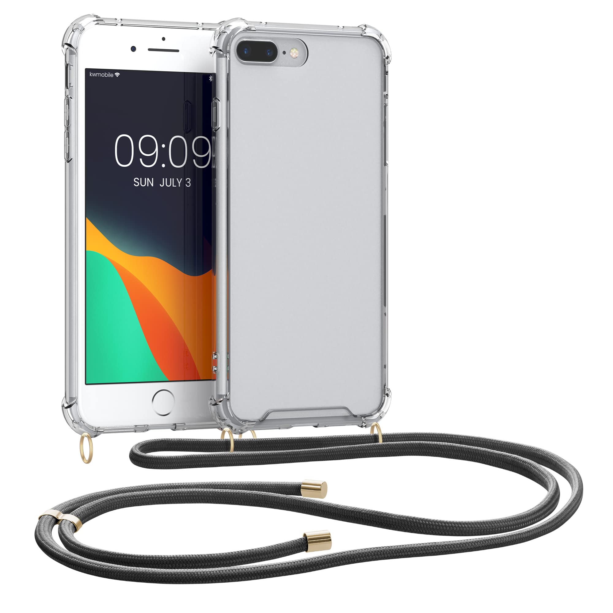 kwmobile Clear TPU Crossbody Phone Case for Apple iPhone 7 Plus/8 Plus with Lanyard Strap - Transparent & Black Options - Perfect for Travel, Shopping & Hands-Free Convenience