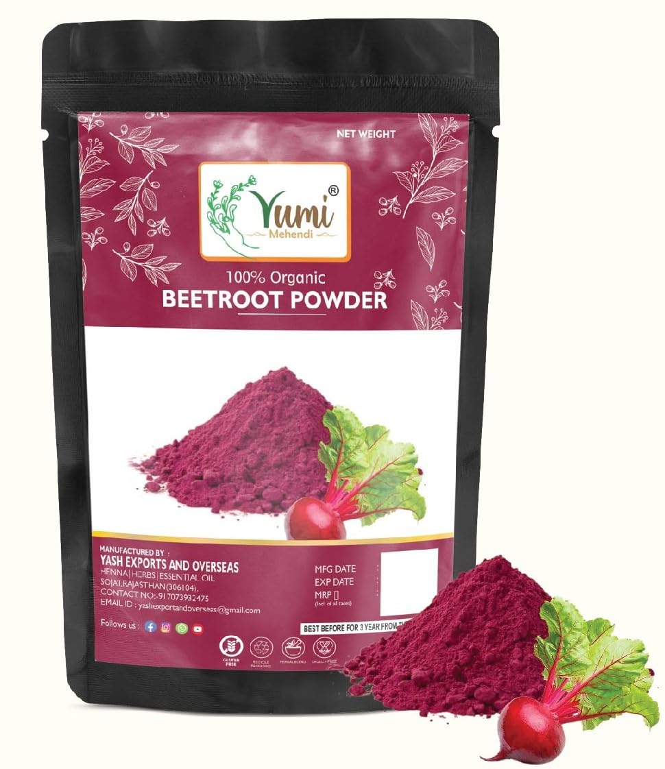 Yumi Mehendi 100% Pure Natural Beetroot Powder for Face, Skin & Hair Care - 100g Chemical-Free | Brightening Face Mask for Glowing Skin | DIY Beauty Treatments & Organic Skincare Routine