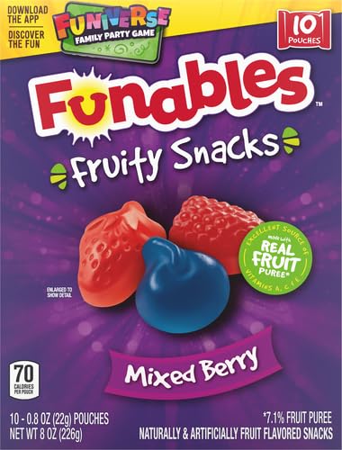 Funables Mixed Berry Fruit Snacks - 0.8oz Pouches (Pack of 10) | Gluten Free Kids Snacks for Lunch Boxes, School, Travel & On-the-Go Healthy Treats