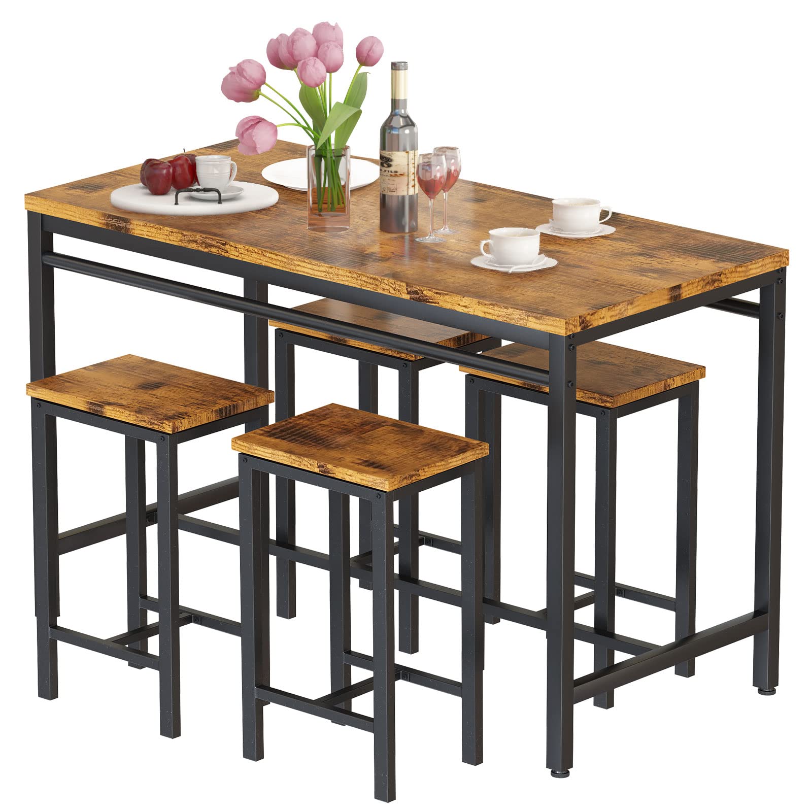 DKLGG 4-Piece Dining Table Set with Chairs - Kitchen & Living Room Bar Height Table for 4 - Modern Pub, Apartment & Restaurant Furniture Set - Perfect for Small Spaces, Entertaining & Daily Meals
