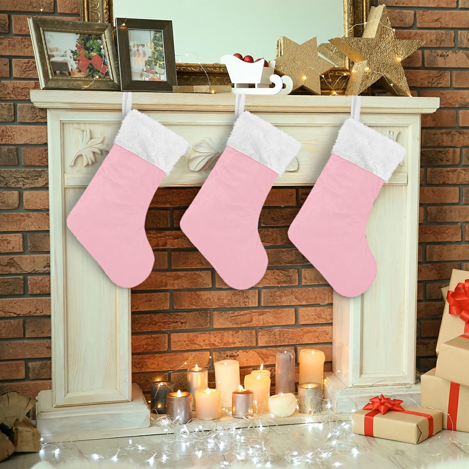 1 Pack Christmas Stocking - Plain Cherry Blossom Pink Xmas Stockings for Fireplace Decorations (17.7 Inch) - Perfect for Holiday Home Decor, Gift Giving & Festive Mantel Display