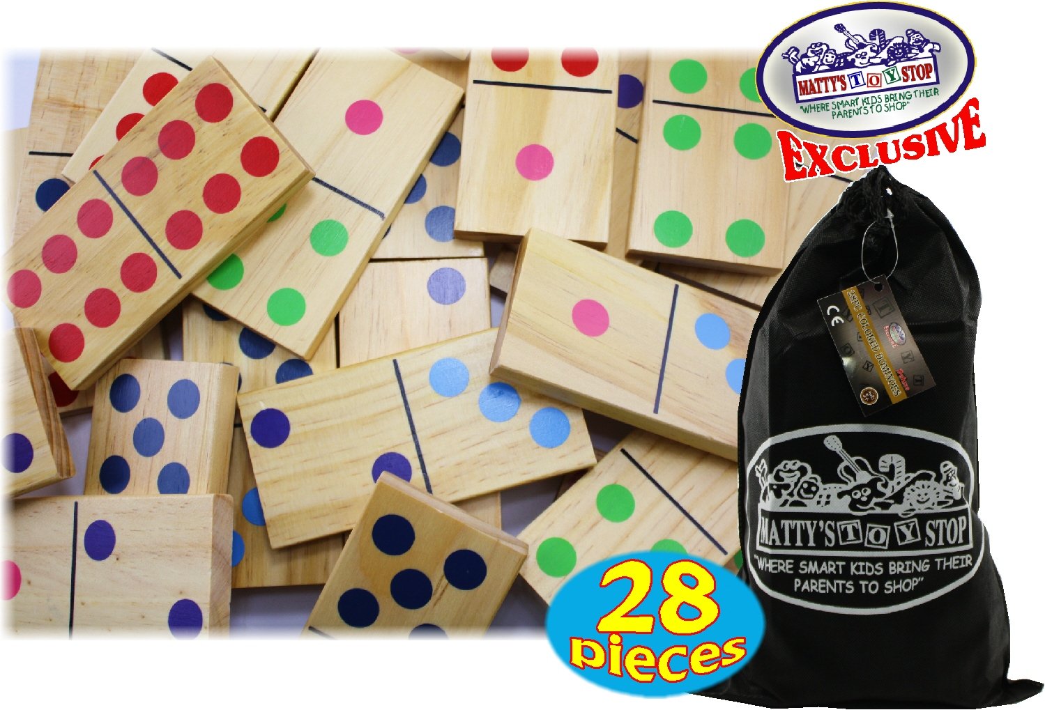 Matty's Toy Stop Deluxe Giant Wooden Dominoes Set - 28 Double Six (5