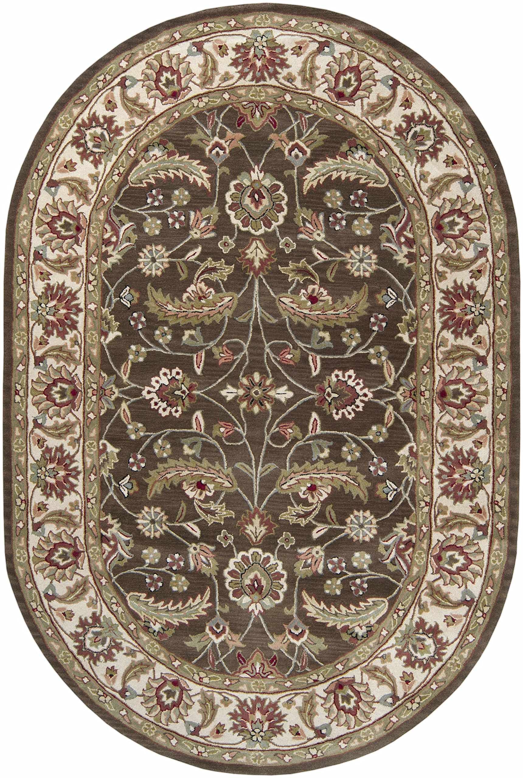 Hauteloom Eupora Wool Round Area Rug 8' - Traditional Brown Black Red Design - Soft & Durable for Living Room, Bedroom, Office - Perfect for Home Decor & Cozy Spaces