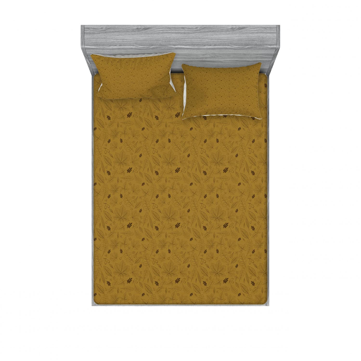 Ambesonne Autumn 2-Piece King Size Fitted Sheet Set with 4 Pillow Shams - Maple Leaves & Rowan Berries Pattern, Ginger Chocolate Color - Cozy Fall Bedding Decor for Master Bedroom & Guest Room