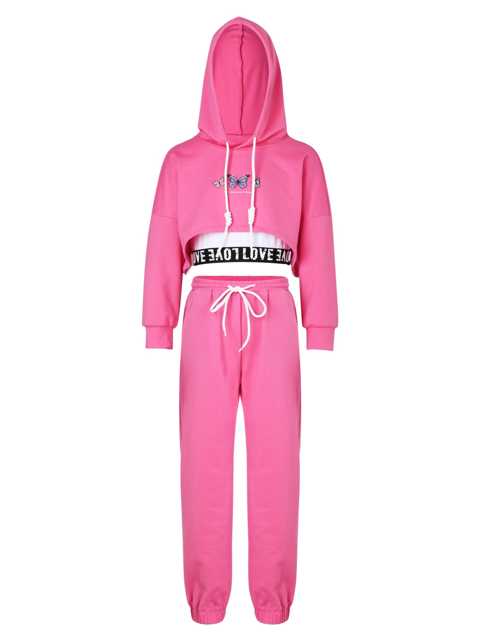 Girls Hip Hop Dance Outfit - Cropped Hoodie, Tank Top & Sweatpants 3-Piece Tracksuit Set | Stylish Activewear for Dance Practice, Gym & Streetwear Fashion