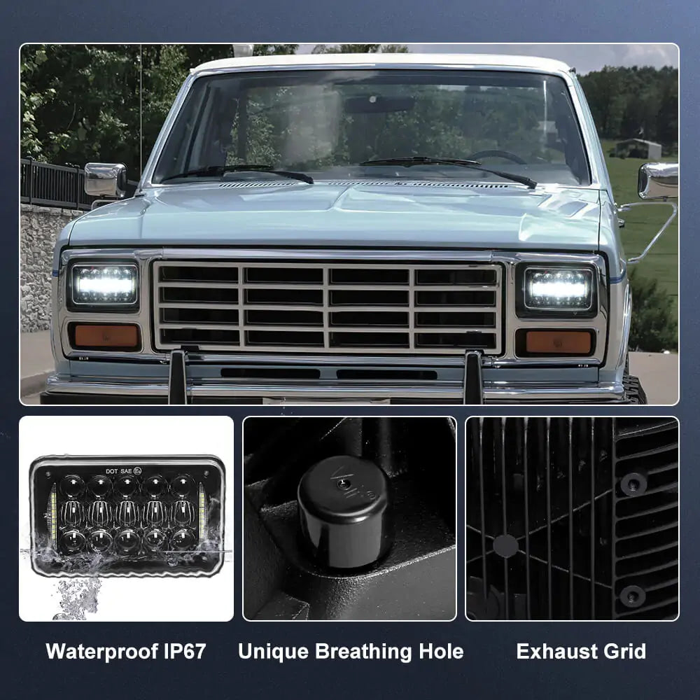 48W 4x6 Inch LED Headlights with DRL - Rectangular Replacement for H4652 H4666 H6545 H6054 H4651 H4656 - High Brightness LED Headlight Kit for Trucks, SUVs, and Off-Road Vehicles - Perfect for Night Driving and Foggy Conditions