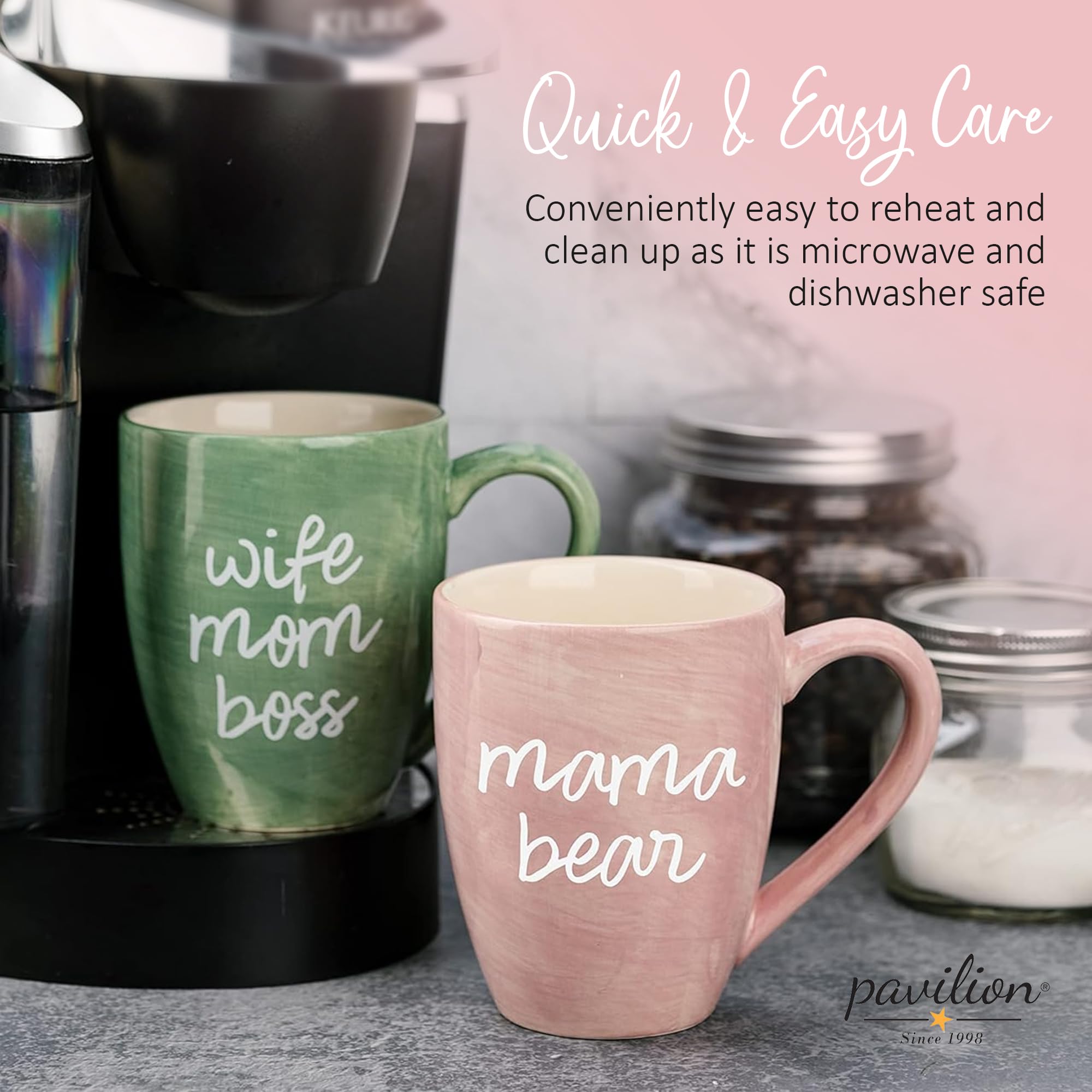 Large Ceramic Coffee Mug with 'Mama Bear' Text Design - 20oz Pink Microwave & Dishwasher Safe Cup for Tea or Coffee - Perfect Gift for Mothers Day, Birthday & Daily Use - Ideal for Home, Office or Special Occasions
