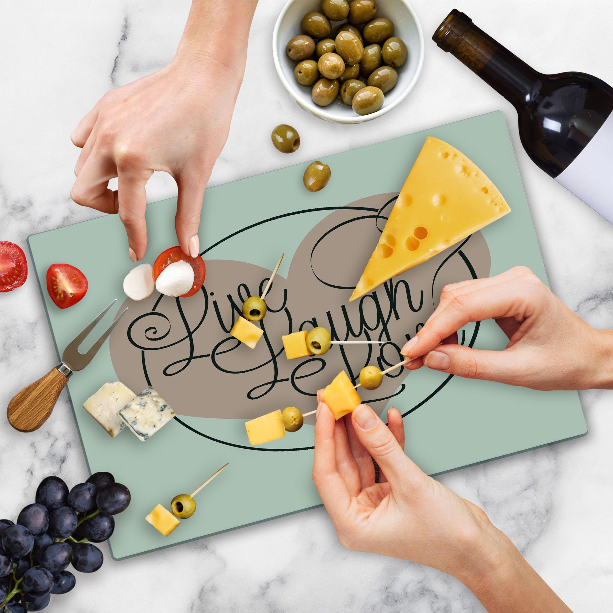 Ambesonne Live Laugh Love Tempered Glass Cutting Board - Valentine's Day Heart Butterfly Calligraphy Art - Large Decorative Serving Board in Pale Pink, Black & White - Perfect for Romantic Dinners, Kitchen Decor & Gift Giving