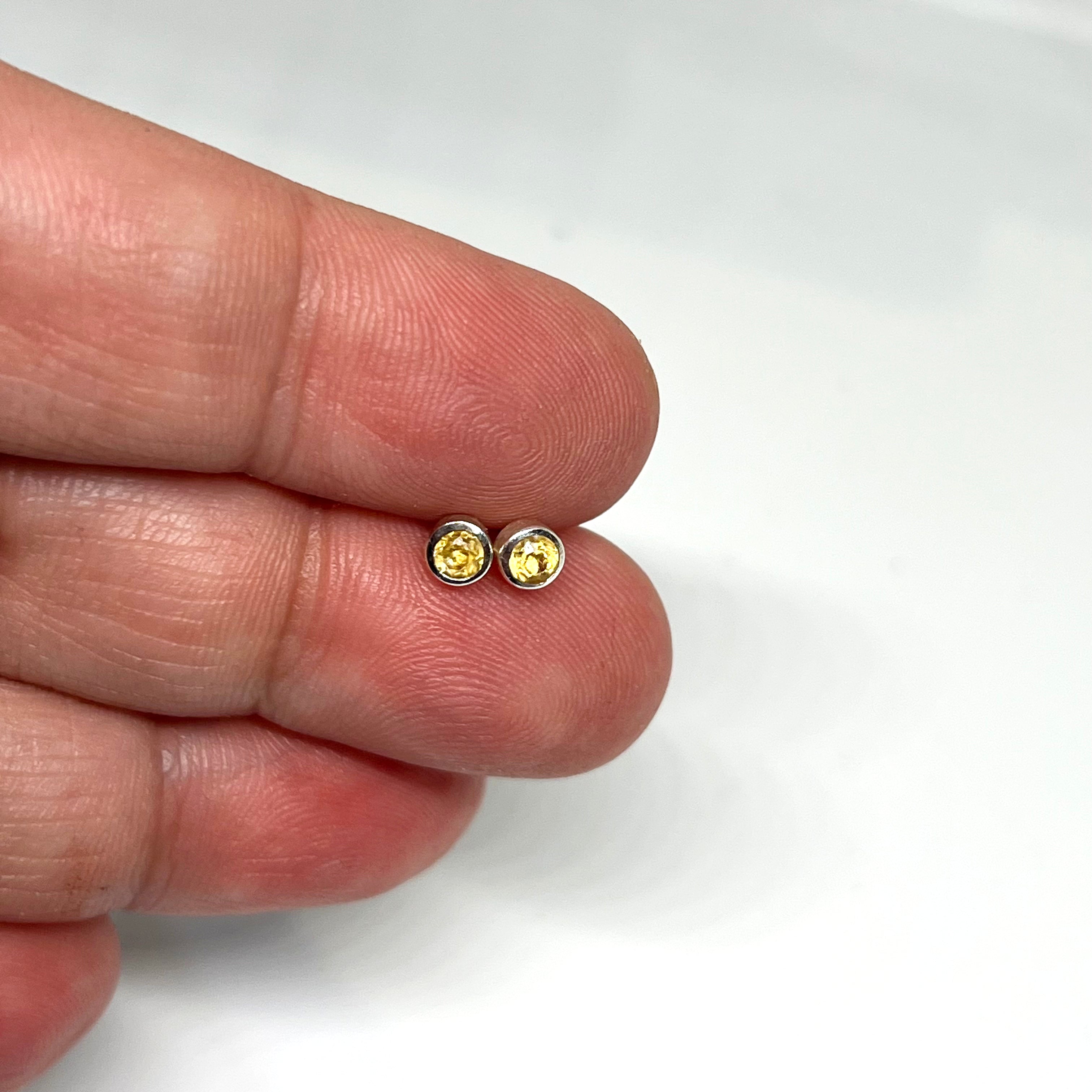 3mm Round Faceted Gemstone Bezel Set Stud Earrings - PSE004 | Elegant Everyday Jewelry for Women, Perfect for Work, Parties & Special Occasions
