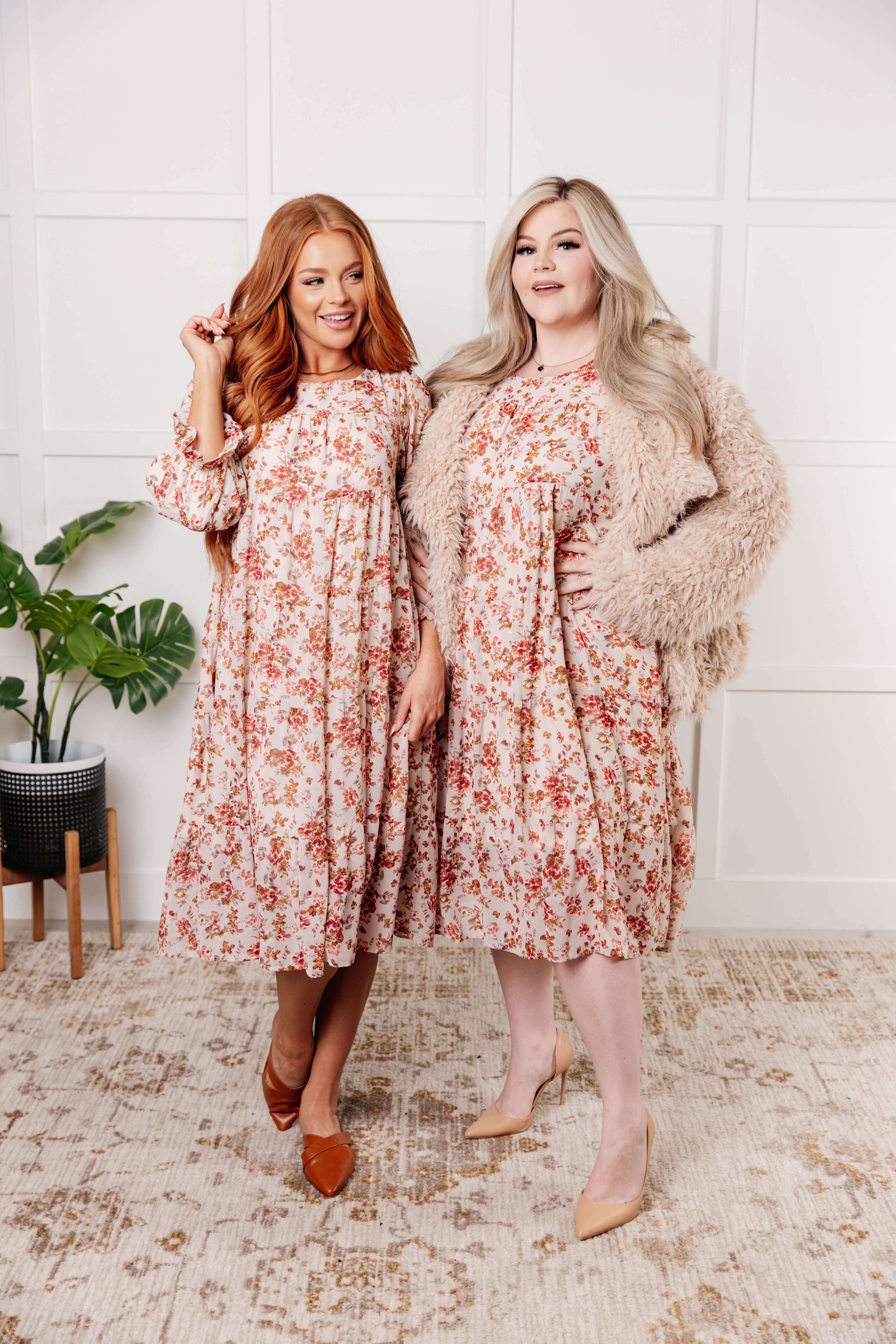 Next to You Balloon Sleeve Floral Dress - Women's Elegant Summer Midi Dress with Ruffles | Perfect for Weddings, Parties & Date Nights
