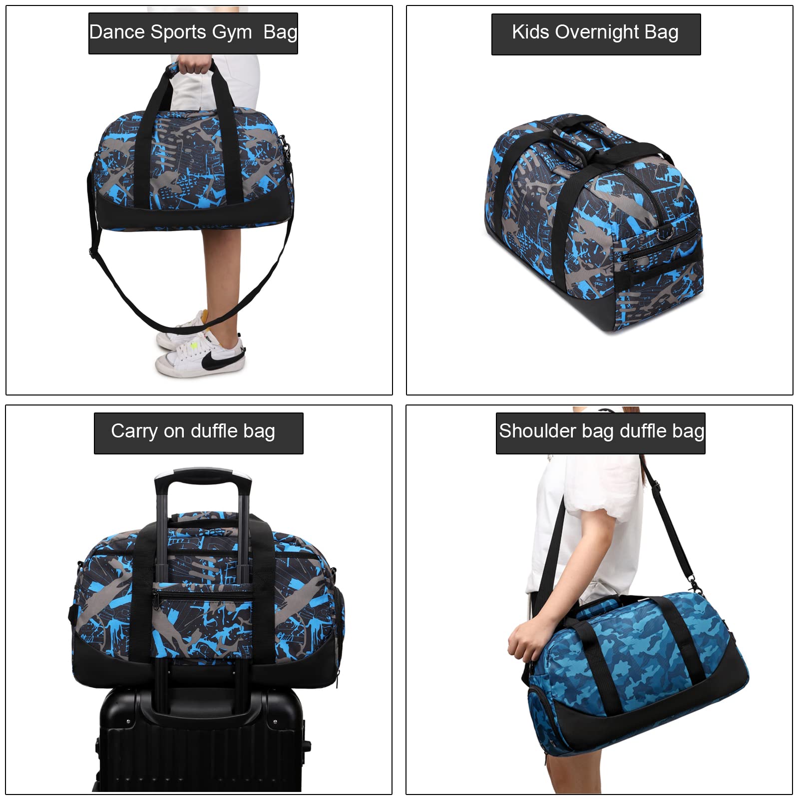 Octsky Sports Duffel Bag - Waterproof Gym Bag with Separate Shoe Compartment, Small Travel Overnight Bag for Men & Women, Weekender Bag for Gym, Workout, Travel & Sports (Blue Graffiti Design) - Perfect for Fitness Enthusiasts, Weekend Getaways & Business Trips