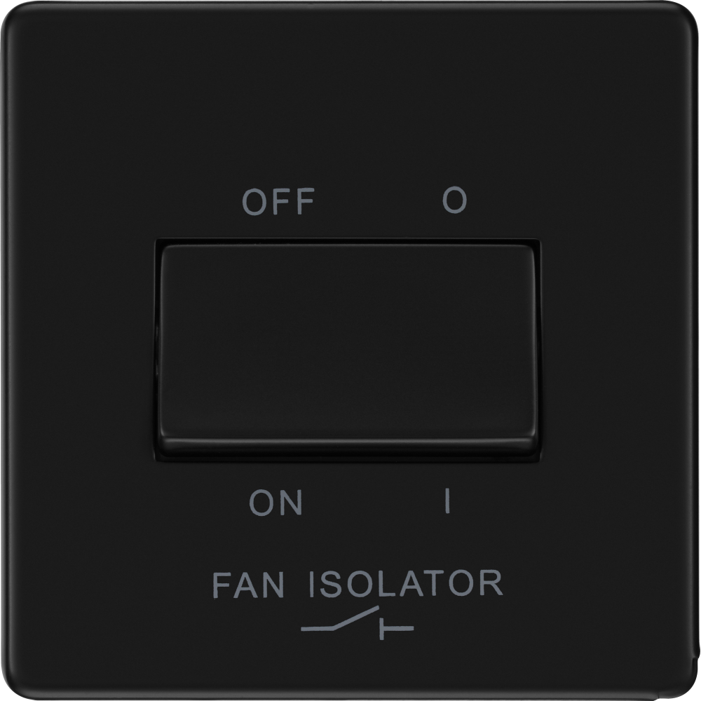 BG Flatplate Screwless Matt Black Fan Isolator Switch FFB15 - Modern Ceiling Fan Control for Home & Office Electrical Safety