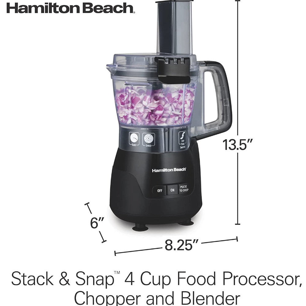 Hamilton Beach 70510 Stack & Snap Compact Food Processor - 3-Cup Capacity, Easy Storage, Perfect for Chopping, Slicing & Pureeing - Ideal for Small Kitchens, Meal Prep & Baby Food Making