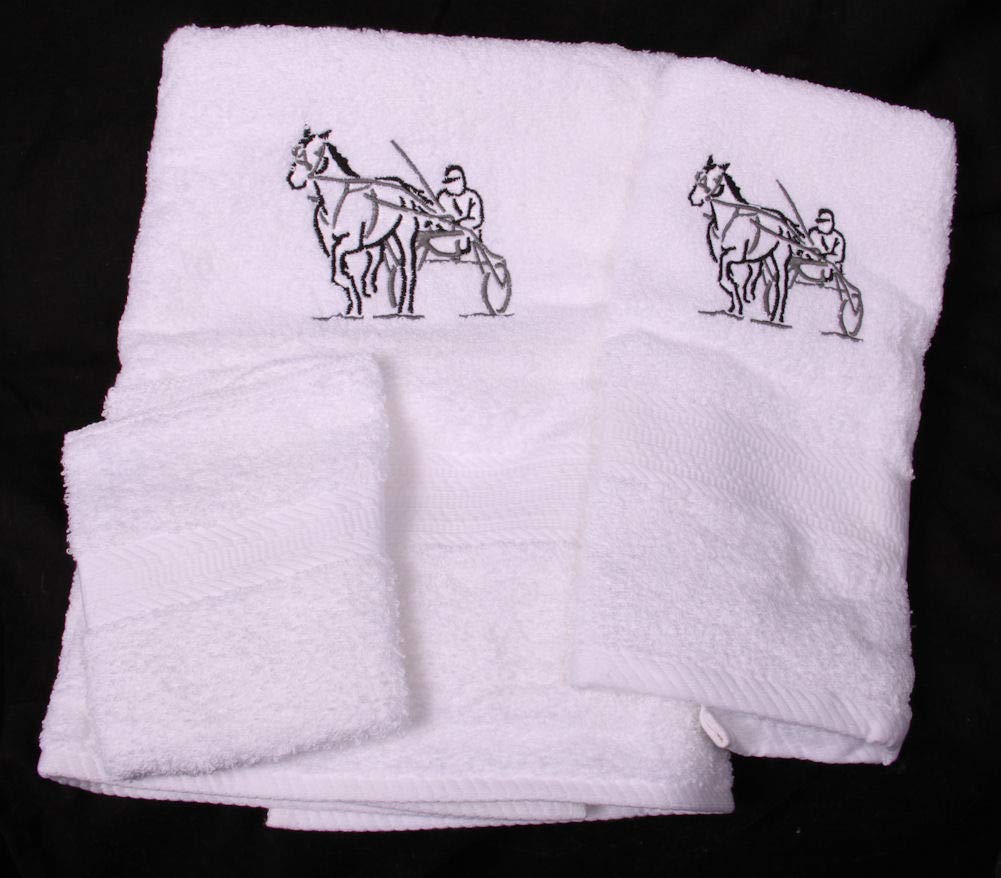 Premium Bath Towel Set with Embroidered Harness Racing Horse Design - Soft & Absorbent Cotton Towels for Spa, Bathroom, and Luxury Home Decor