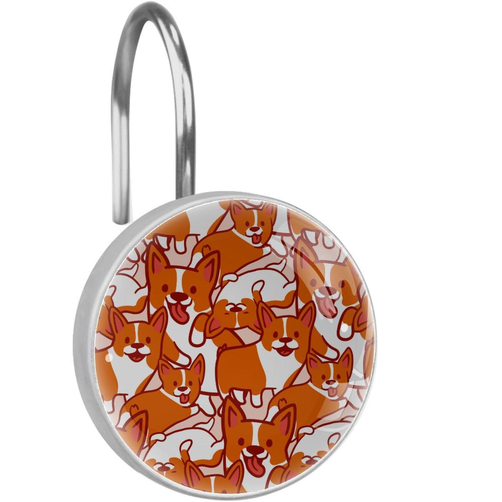 Cute Corgi Shower Curtain Hooks & Rings Set - Waterproof Bathroom Accessories for Dog Lovers - Perfect for Bathroom, Kids' Room, and Pet-Themed Decor