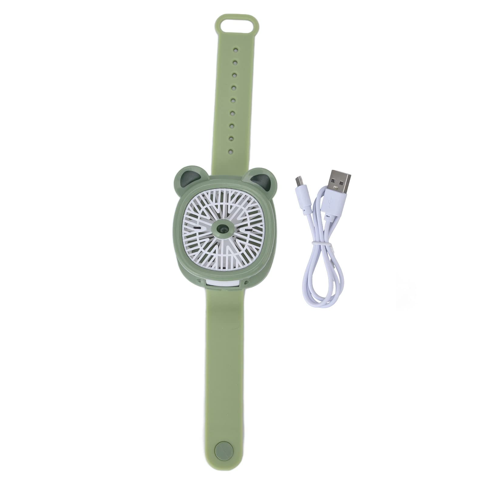 Portable USB Rechargeable Mini Wrist Fan with Detachable Strap - Lightweight Plastic Watch Fan for Kids & Adults, Green - Perfect for Outdoor Sports, Travel, and Office Use