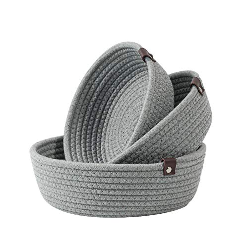 Goodpick 3-Pack Small Woven Storage Baskets - Gray Round Organizer for Bathroom Towels, Baby Toys & Home Decor | Perfect for Shelves, Living Room & Gift Giving