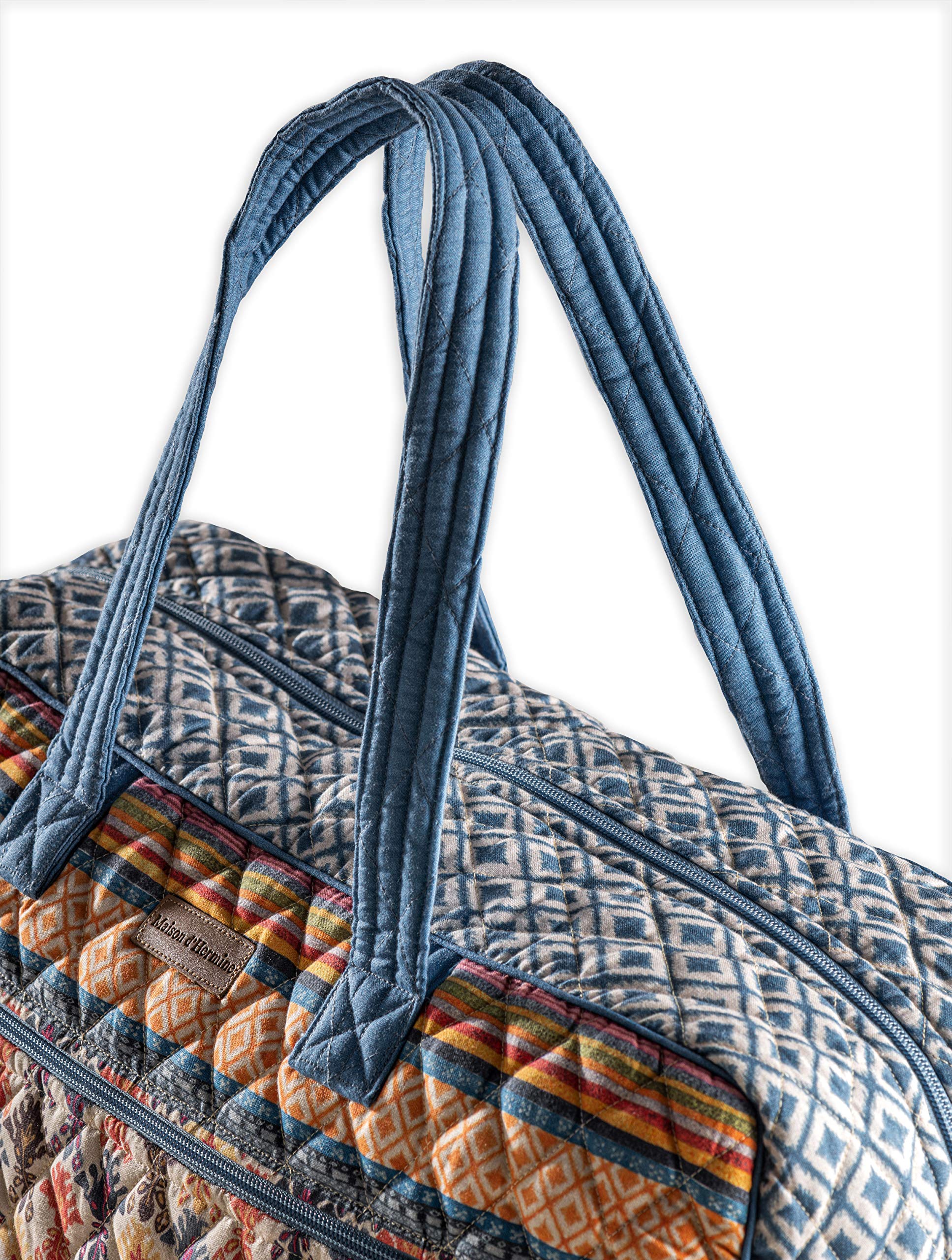 Maison d'Hermine Quilted Cotton Weekender Bag - Stylish Overnight Duffel for Travel, Gym & Business | Perfect Gift for Men & Women | Family Trip & Business Travel Essential | Ikat Pattern Design