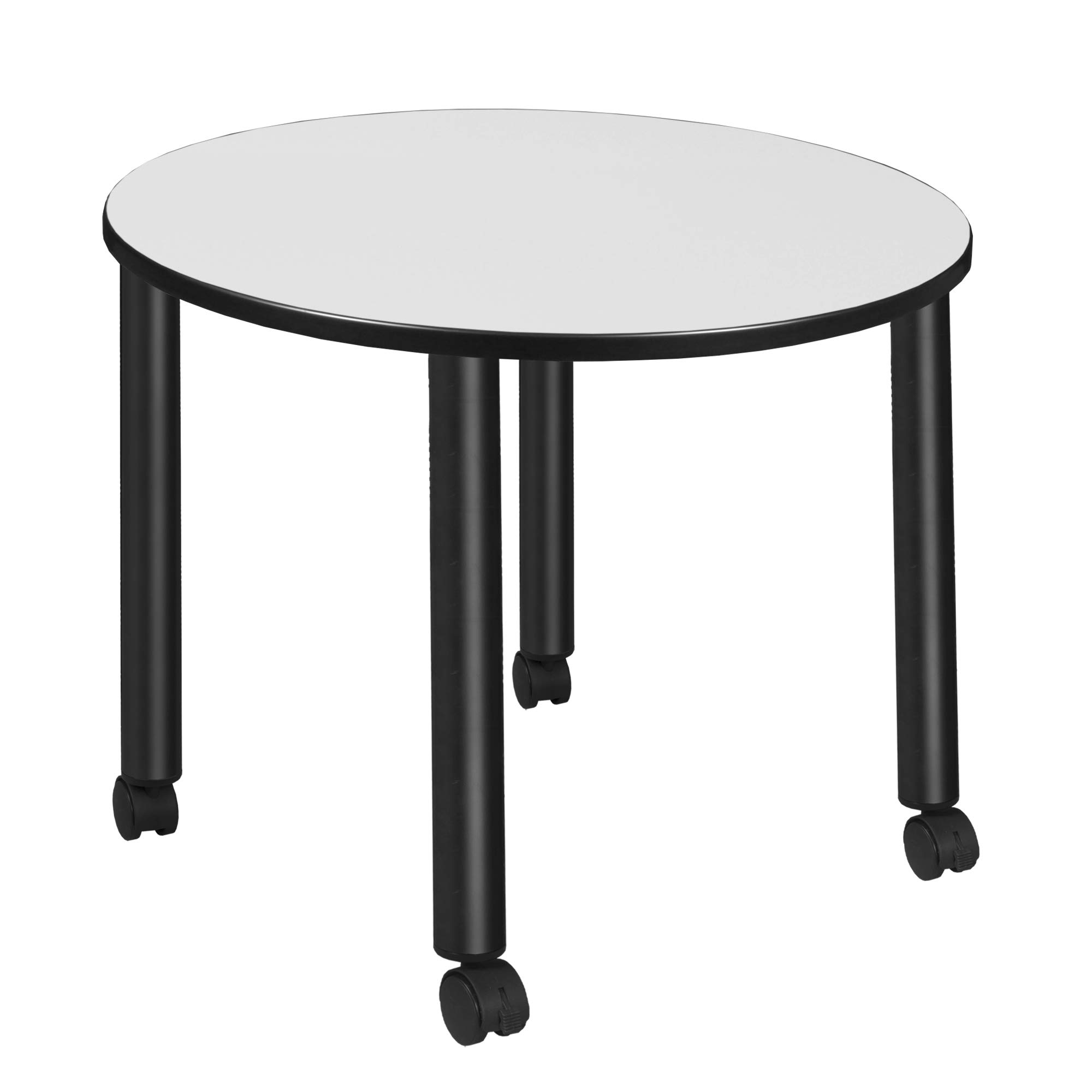 Regency Kee Round Mobile Breakroom Tables - Medium Size White & Black - Perfect for Office Cafeterias, Conference Rooms & Collaborative Workspaces