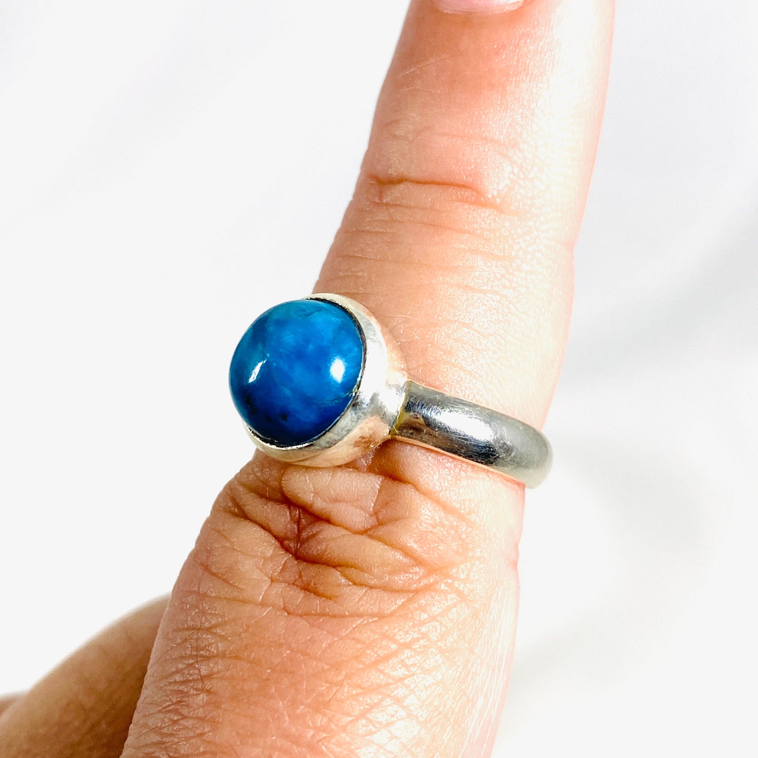 Cavansite Round Ring Size 8 - Natural Stone Jewelry for Women, Handmade Sterling Silver Ring, Boho Chic Accessory - Perfect for Everyday Wear, Gift Giving & Spiritual Healing