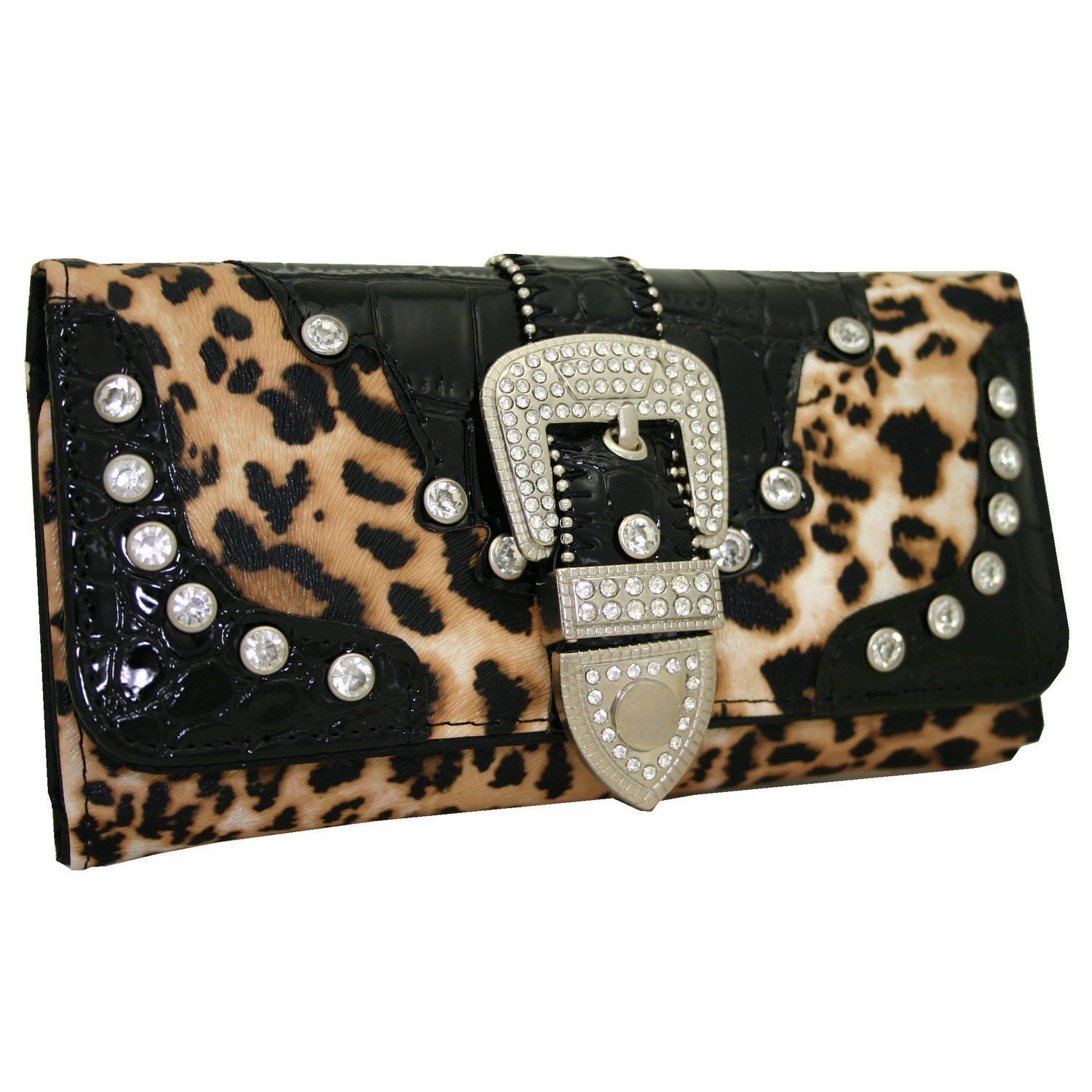 Western Rhinestone Bling Buckle Accent Wallet - Brown Leopard Print Fashion Wallet for Women | Perfect for Parties, Night Out & Special Occasions