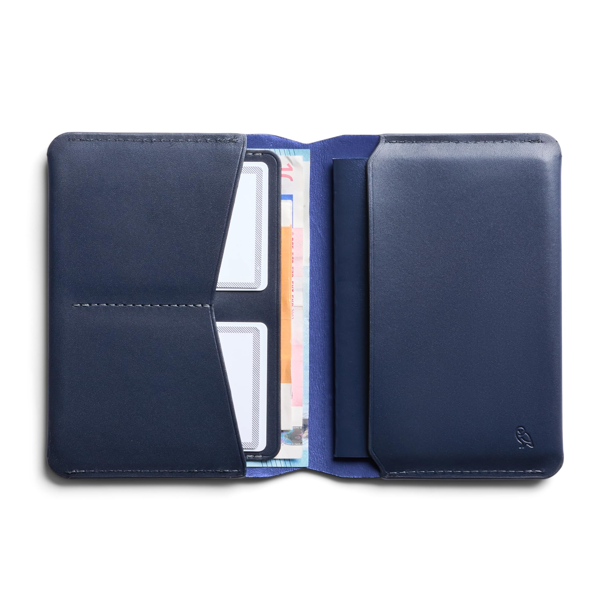 Bellroy Slimline Passport Cover - RFID Blocking Travel Wallet with Card Slots & Cash Pocket | Navy Blue Leather Document Holder for International Trips & Business Travel