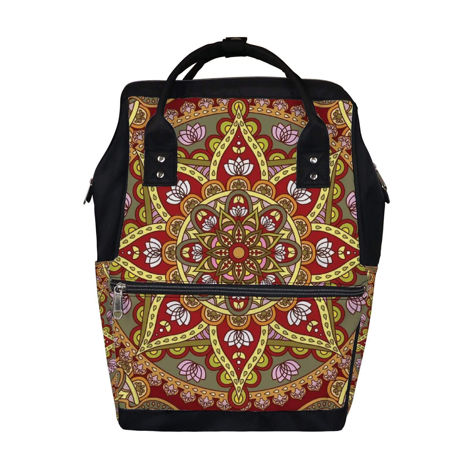 Vintage Mandala Floral Diaper Backpack - Waterproof Baby & Laptop Bag for Travel