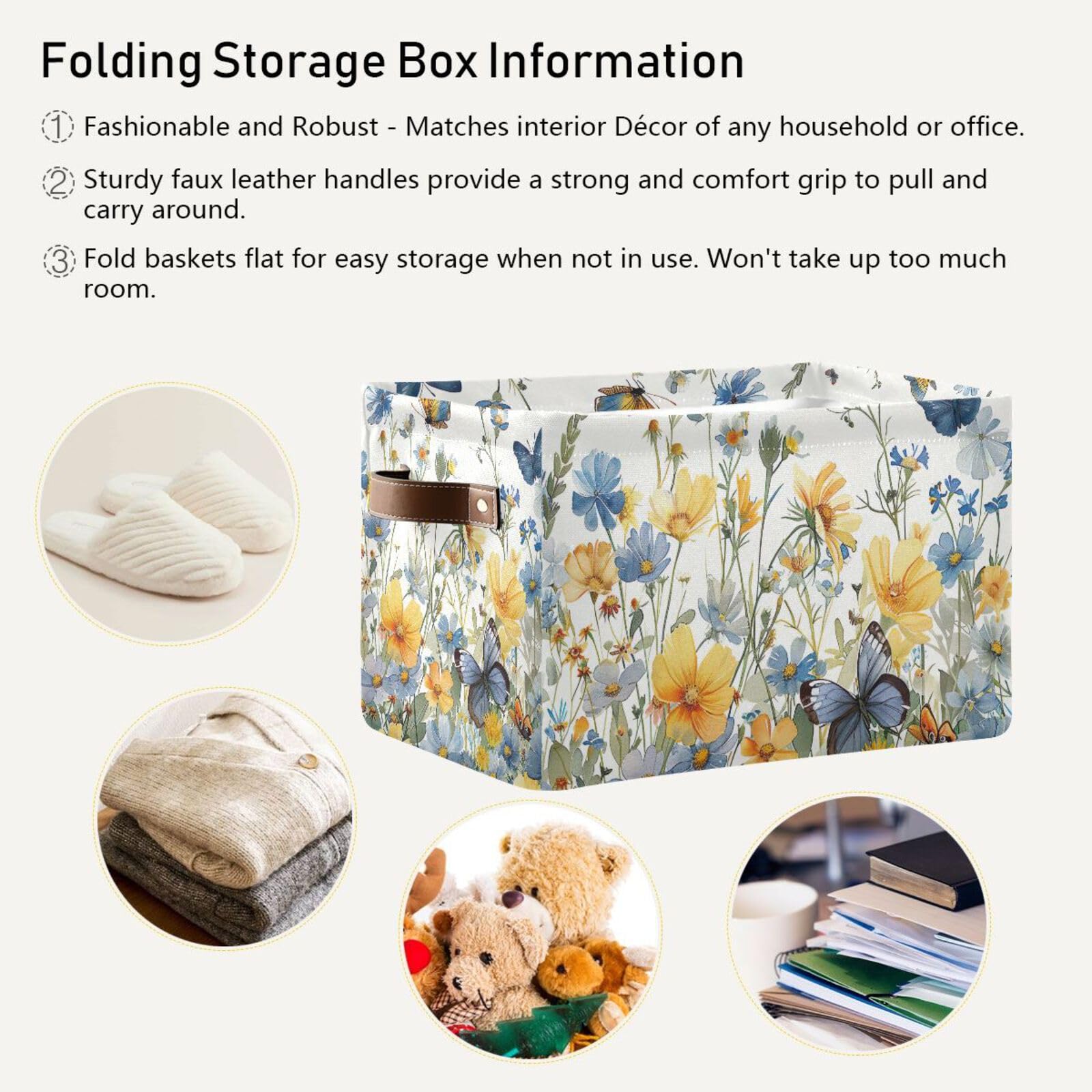 Foldable Canvas Storage Baskets with Handles - 2 Pack Rectangle Fabric Organizer Boxes for Clothes, Home & Office Organization | Perfect for Closet Shelves, Bedroom Decor & Laundry Room Storage