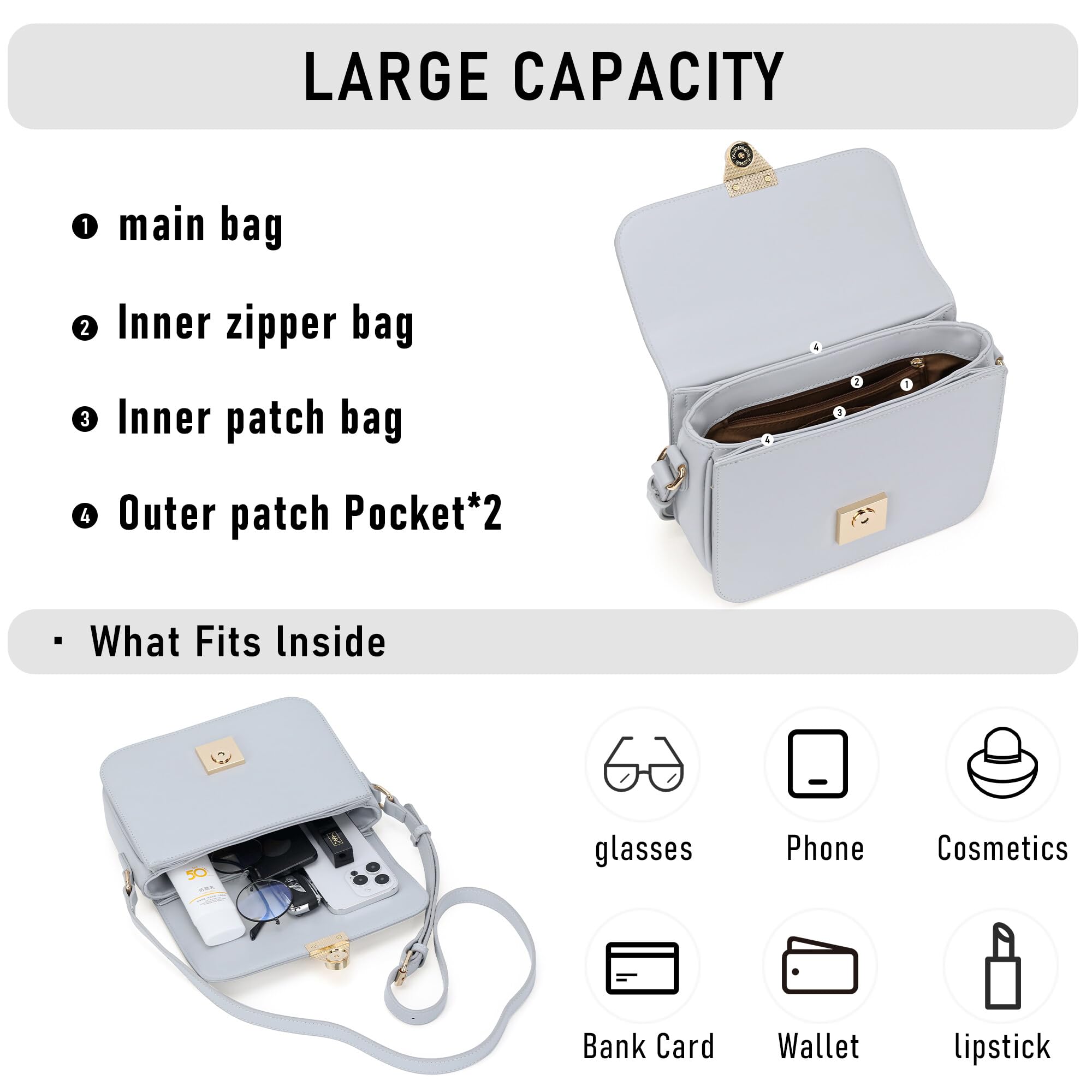 Stylish Women's Crossbody Bag - PU Leather Shoulder Satchel Purse with Triple Pockets | Perfect for Work, Travel & Evening Events