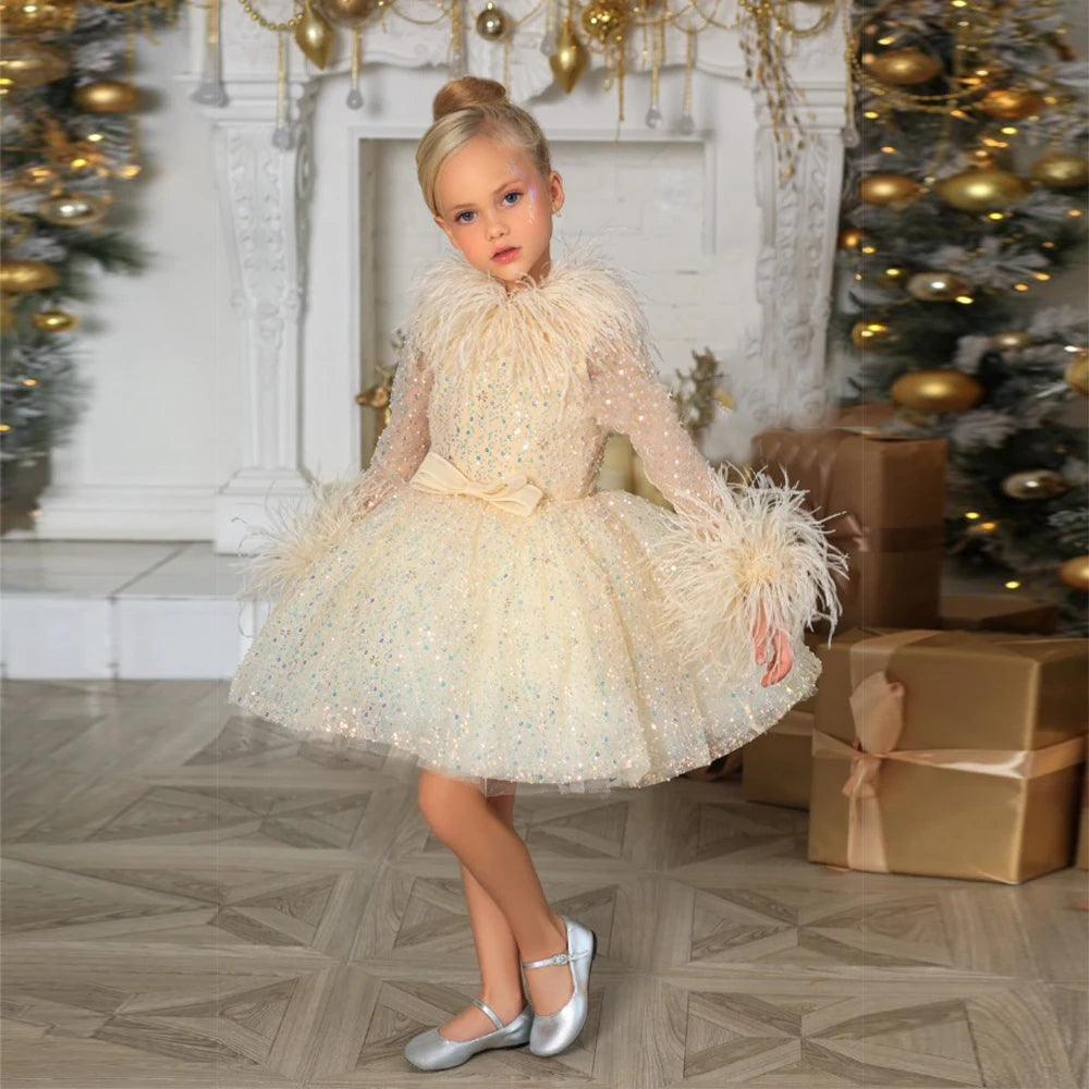 Sky Blue Tiered Glitter Flower Girl Dress for Weddings, Pageants & Special Occasions - Sparkling Princess Gown for Kids & Toddlers