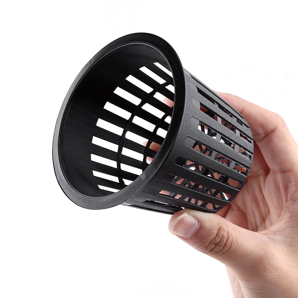 Fydun 10-Pack Heavy Duty Mesh Pot Net Cup Baskets - Durable Plastic Hydroponic Plant Grow Baskets for Hydroponics, Aquaponics & Orchids (Black) | Perfect for Indoor Gardening, Herb Cloning & Vertical Farming Systems
