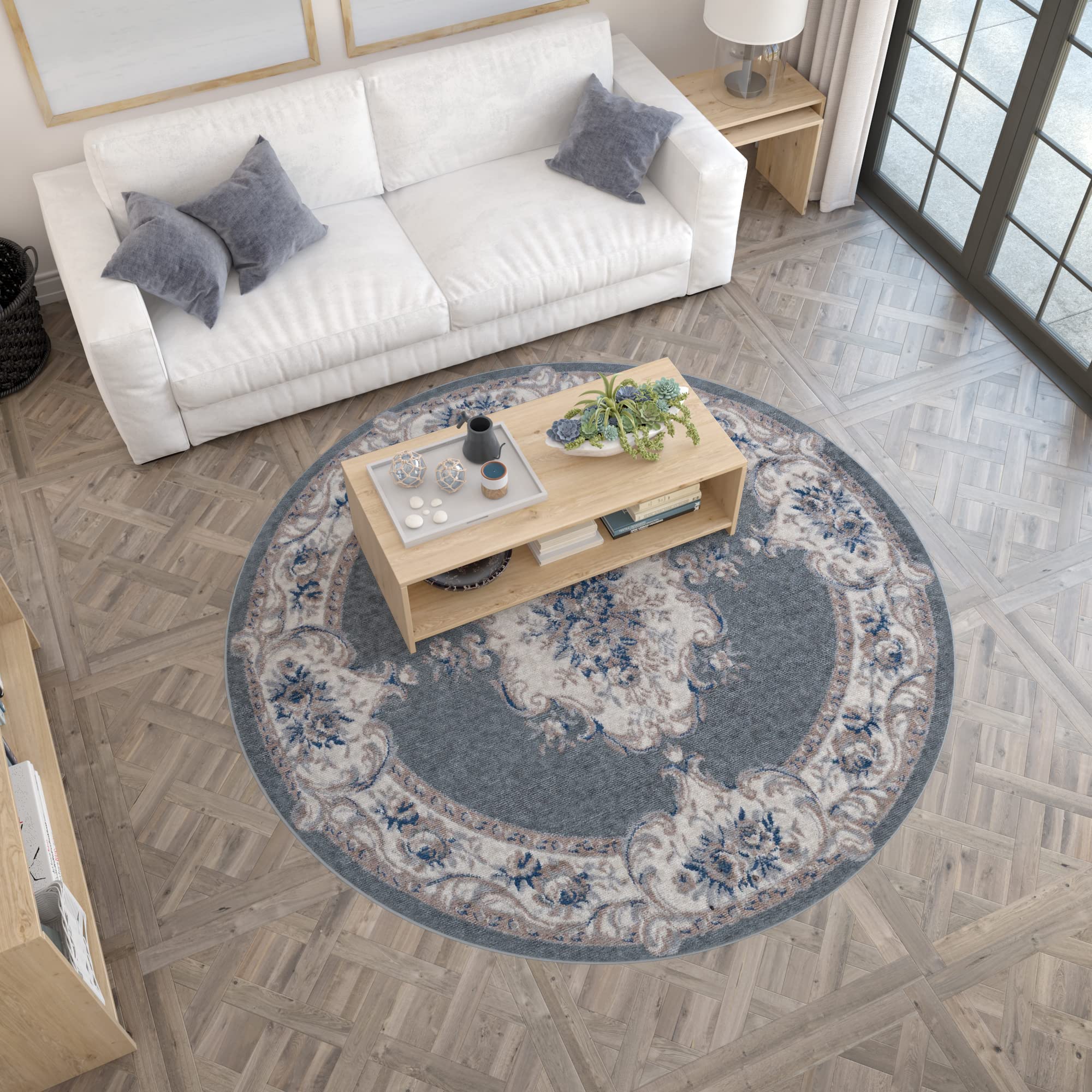 Universal Rugs Jolie Round Area Rug 8 Feet Gray - Soft Modern Non-Slip Floor Mat for Living Room, Bedroom, Nursery & Office Decor