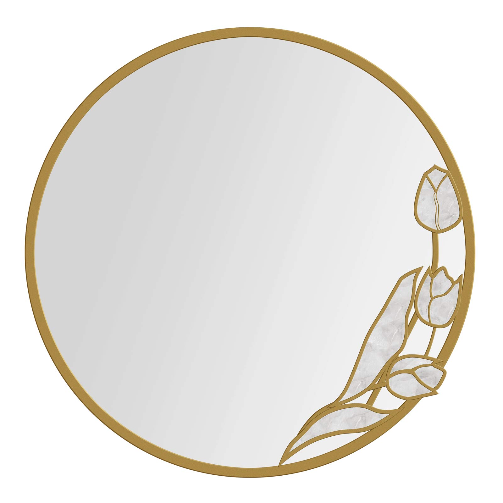 Modern Round Wall-Mounted Mirror with Magnolia Flower Wooden Frame - HD Anti-Fog Silver Mirror for Bathroom, Living Room & Bedroom Decor | Perfect Makeup Mirror & Decorative Wall Art for Home Interior Design