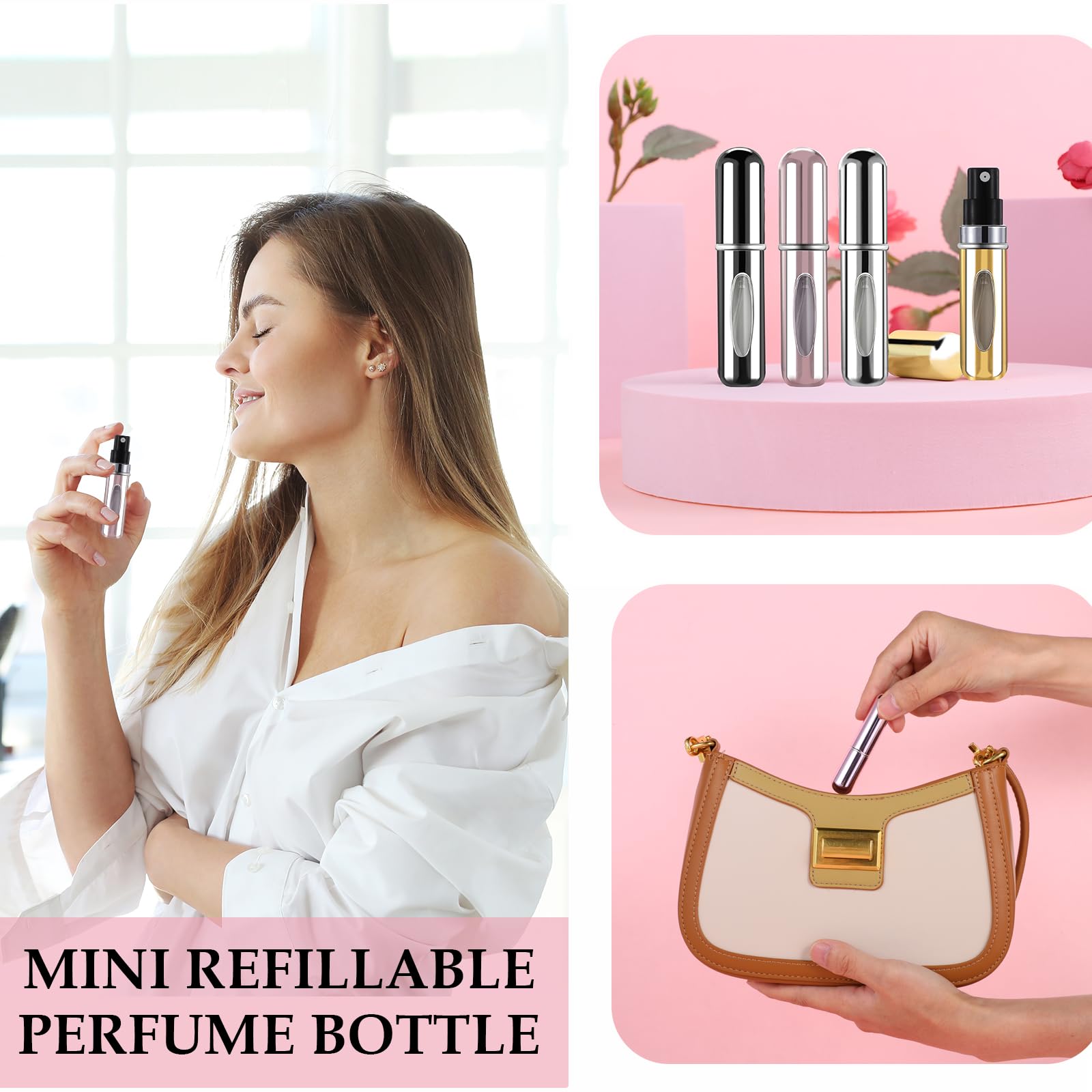 4 Pcs 5ml Refillable Travel Perfume Bottle Atomizer Sprayer - Portable Perfume Spray Bottle for Women & Men - Perfect for Airplane Carry-on, Gym Bag, Purse & Vacation Essentials