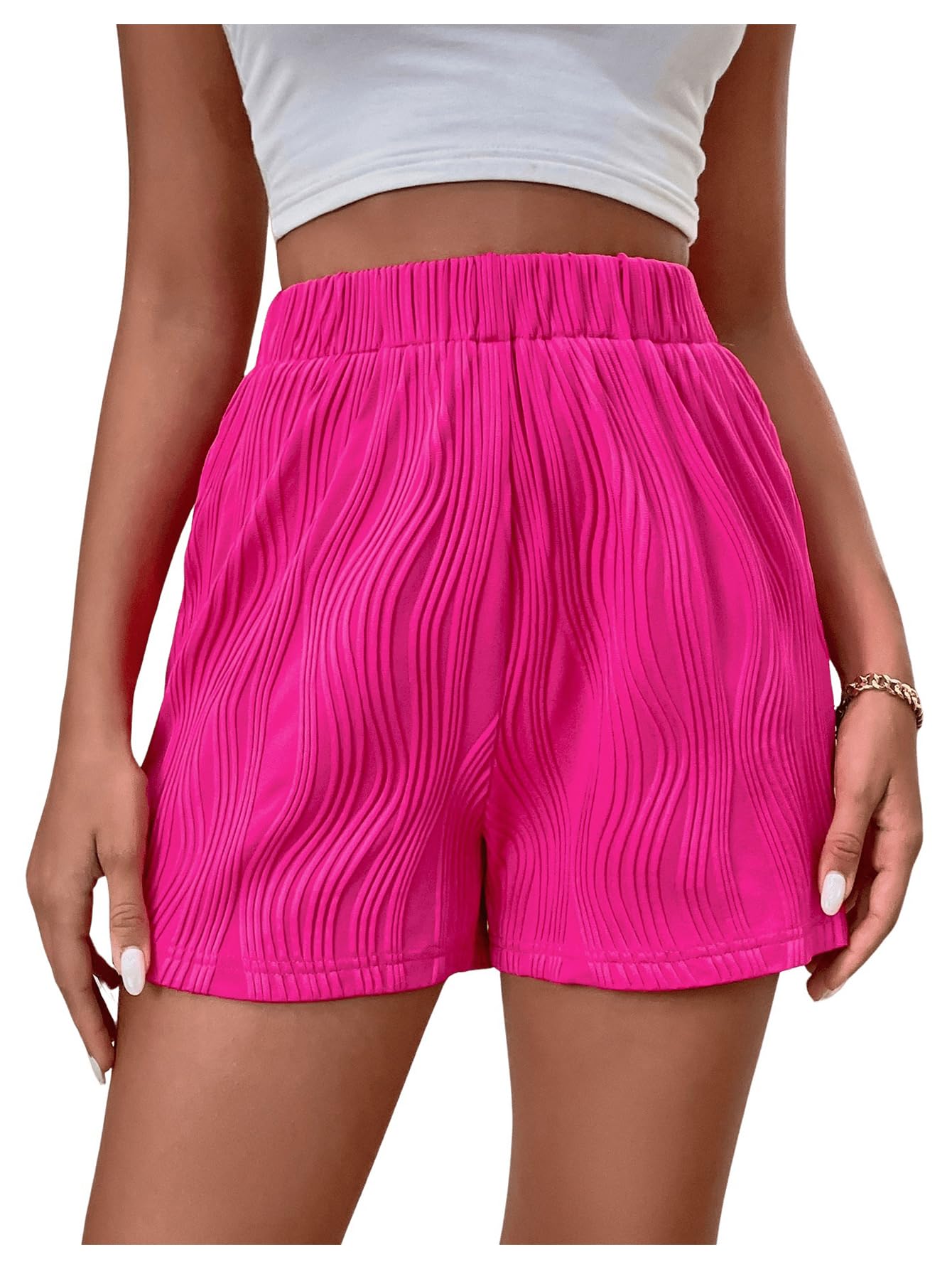 Verdusa Women's High Waisted Stretch Shorts - Soft Textured Fabric Summer Casual Shorts with Elastic Waistband | Perfect for Beach, Vacation, and Everyday Wear