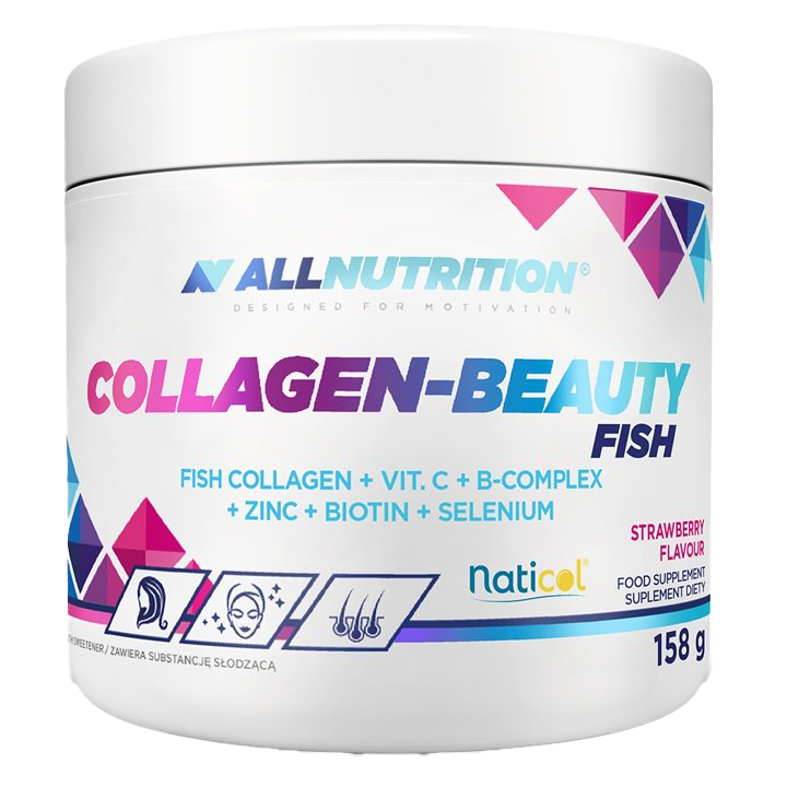 Allnutrition Collagen Beauty Fish Supplement with Strawberry Flavor - 158g for Skin, Hair & Nail Health | Perfect for Smoothies & Post-Workout Recovery
