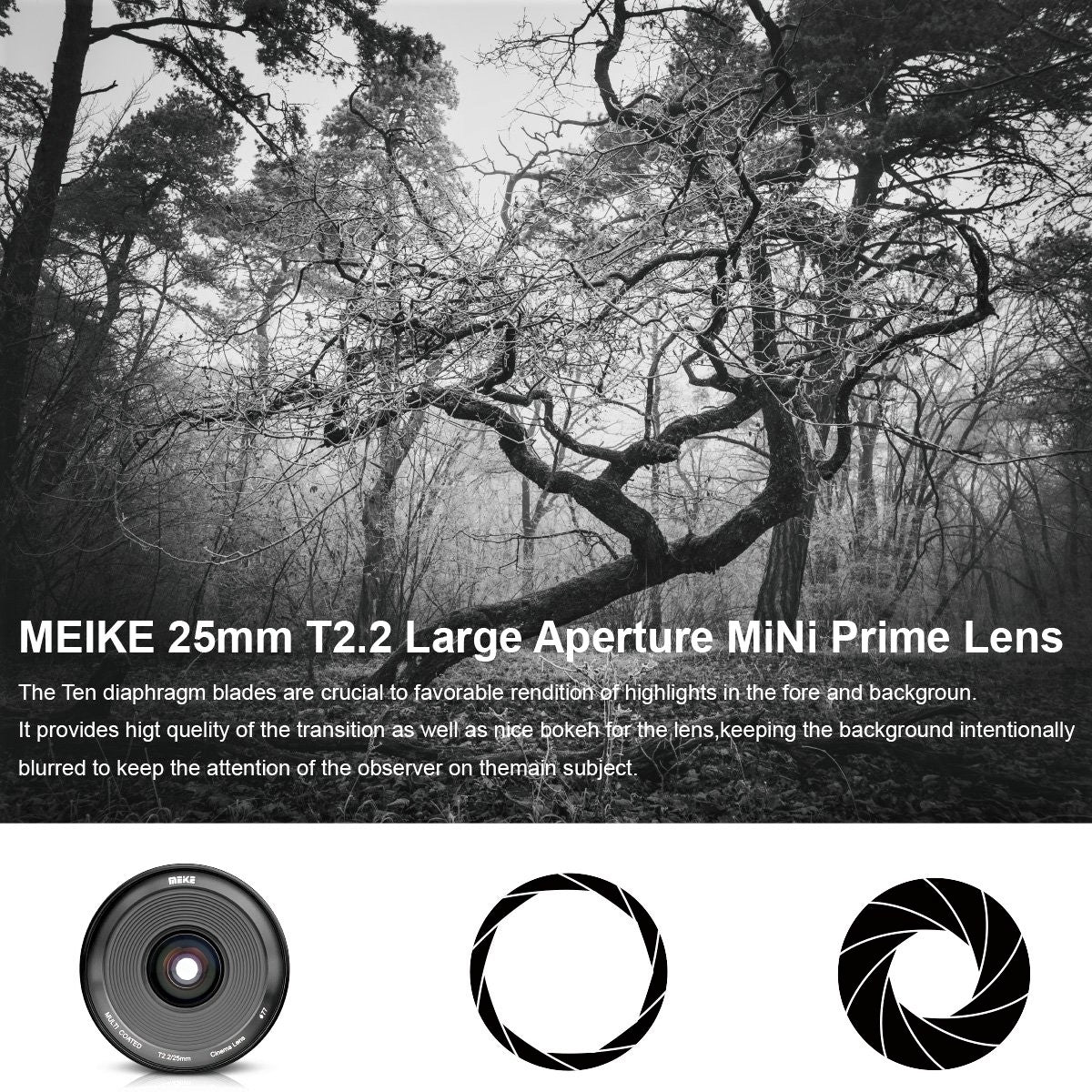 Meike Cinema Prime 25mm T2.2 Lens for Fujifilm X Mount - Professional Cine Lens for Filmmaking, Vlogging & Photography | Compatible with Fujifilm X Series Cameras