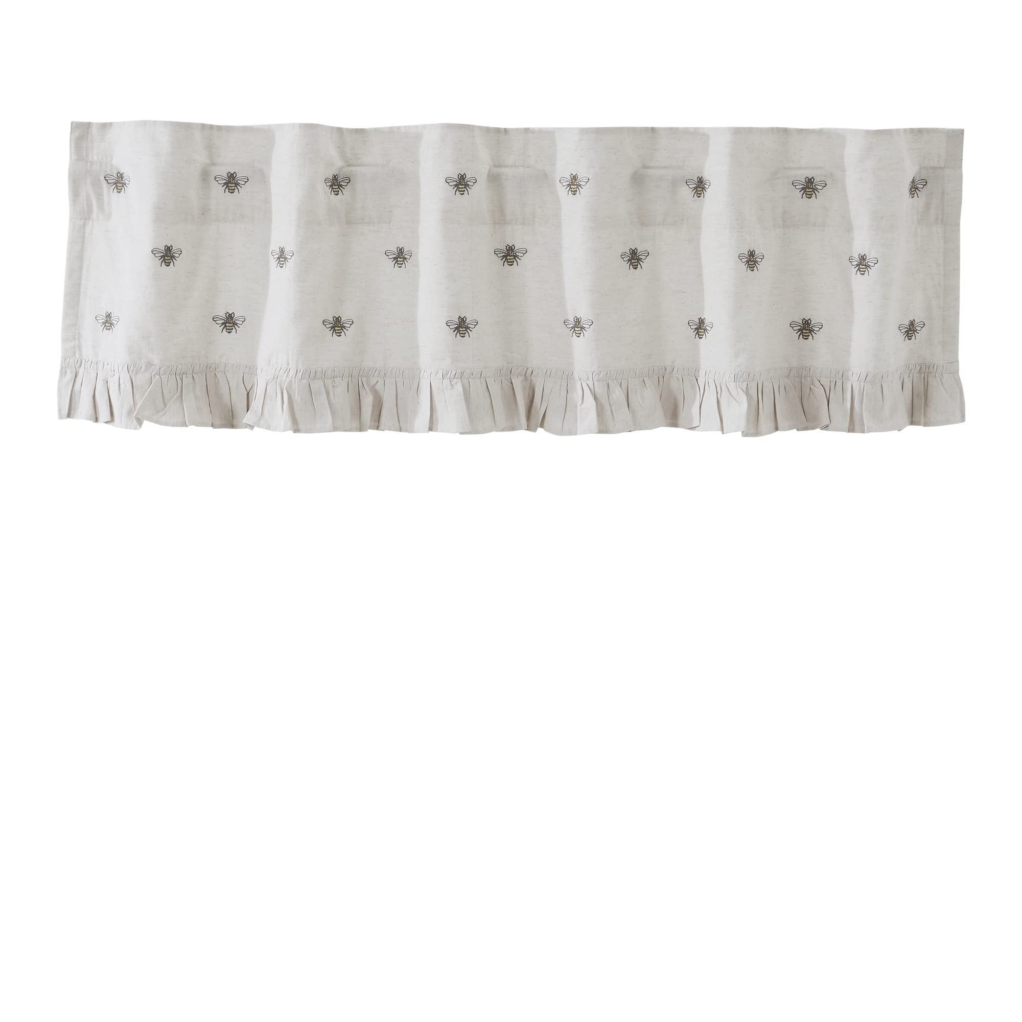 VHC Brands Embroidered Bee Farmhouse Window Valance Curtain - Ruffled Creme Yellow Grey 16x60 - Perfect for Kitchen, Living Room & Bedroom Decor
