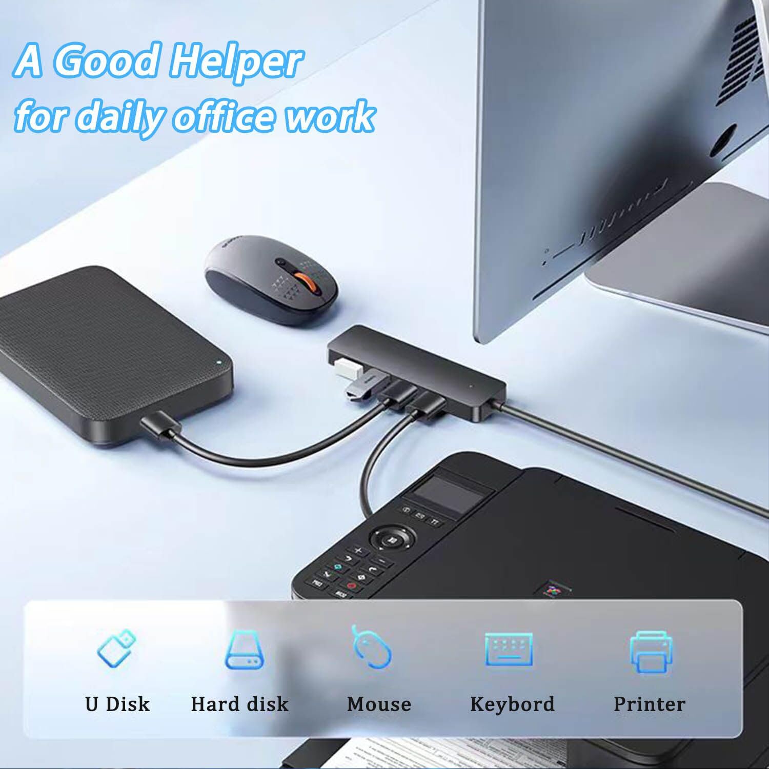 ANKYY 4-Port USB 3.0 Hub with 3.3FT Cable - High Speed Data Transfer for Laptop, Desktop, PC, Xbox, PS4, Printer, External HDD, Flash Drive | Perfect for Home Office, Gaming Setup & Workstation Connectivity