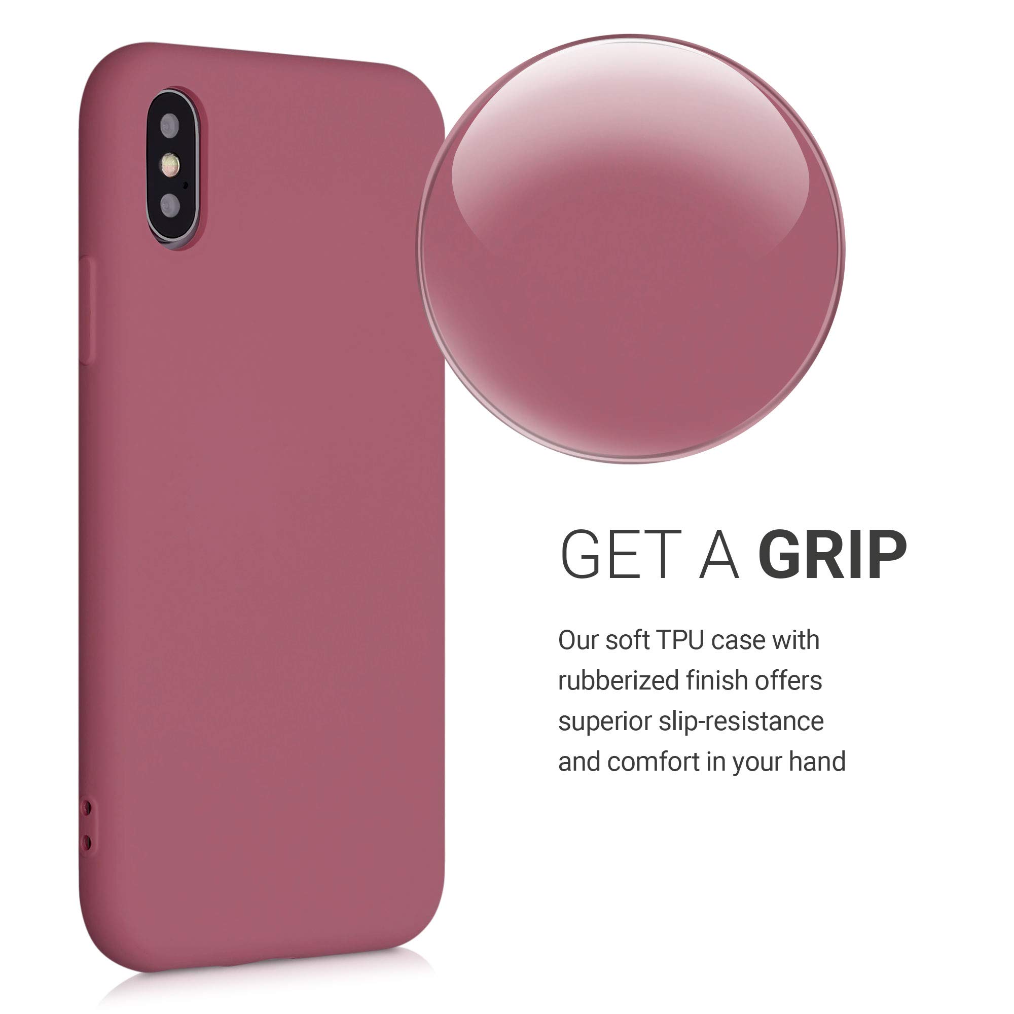 kwmobile Slim Protective TPU Silicone Phone Case Compatible with Apple iPhone Xs - Dark Rose | Shockproof Cover for Everyday Use, Work & Travel