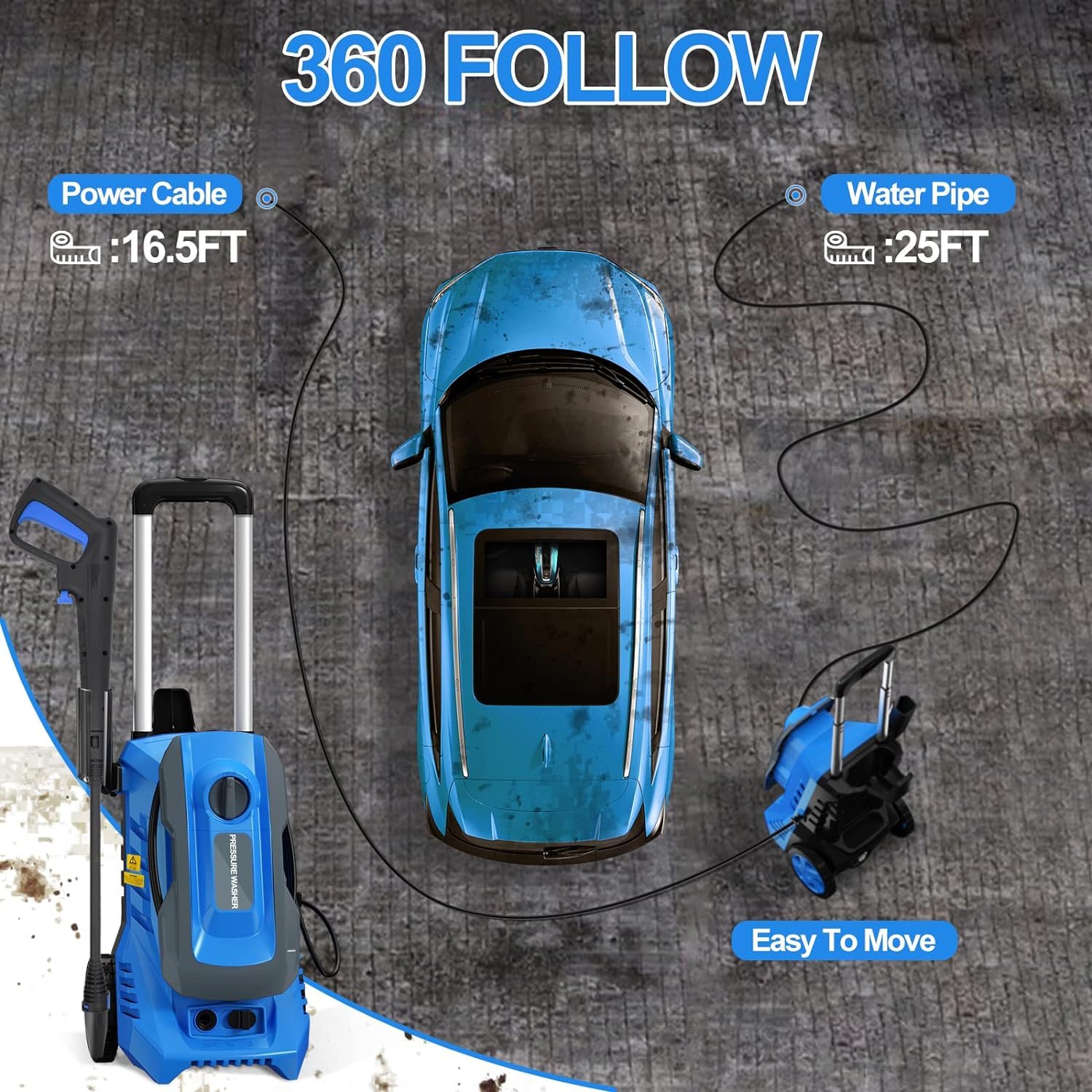 4000 PSI Electric Pressure Washer with 2.6 GPM Flow Rate - Heavy Duty Blue Power Cleaner with 4 Nozzles, Foam Cannon & Hose Holder - Perfect for Car Washing, Patio Cleaning & Home Exterior Maintenance