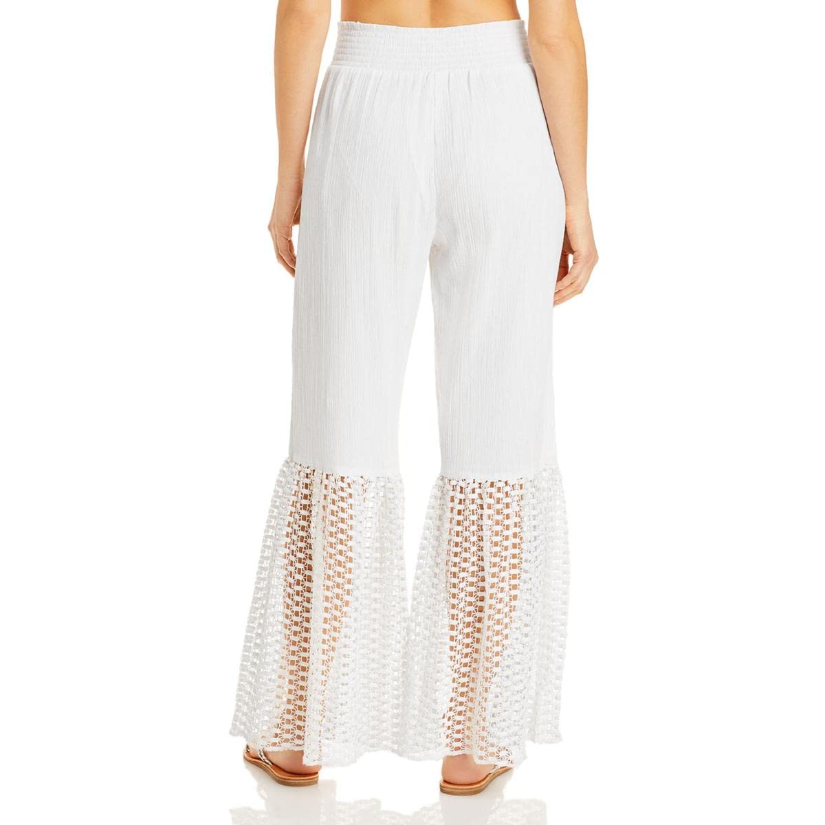 Women's Smocked Tassel Pants Swim Cover-Up - White Summer Beachwear for Poolside, Vacation & Resort Wear