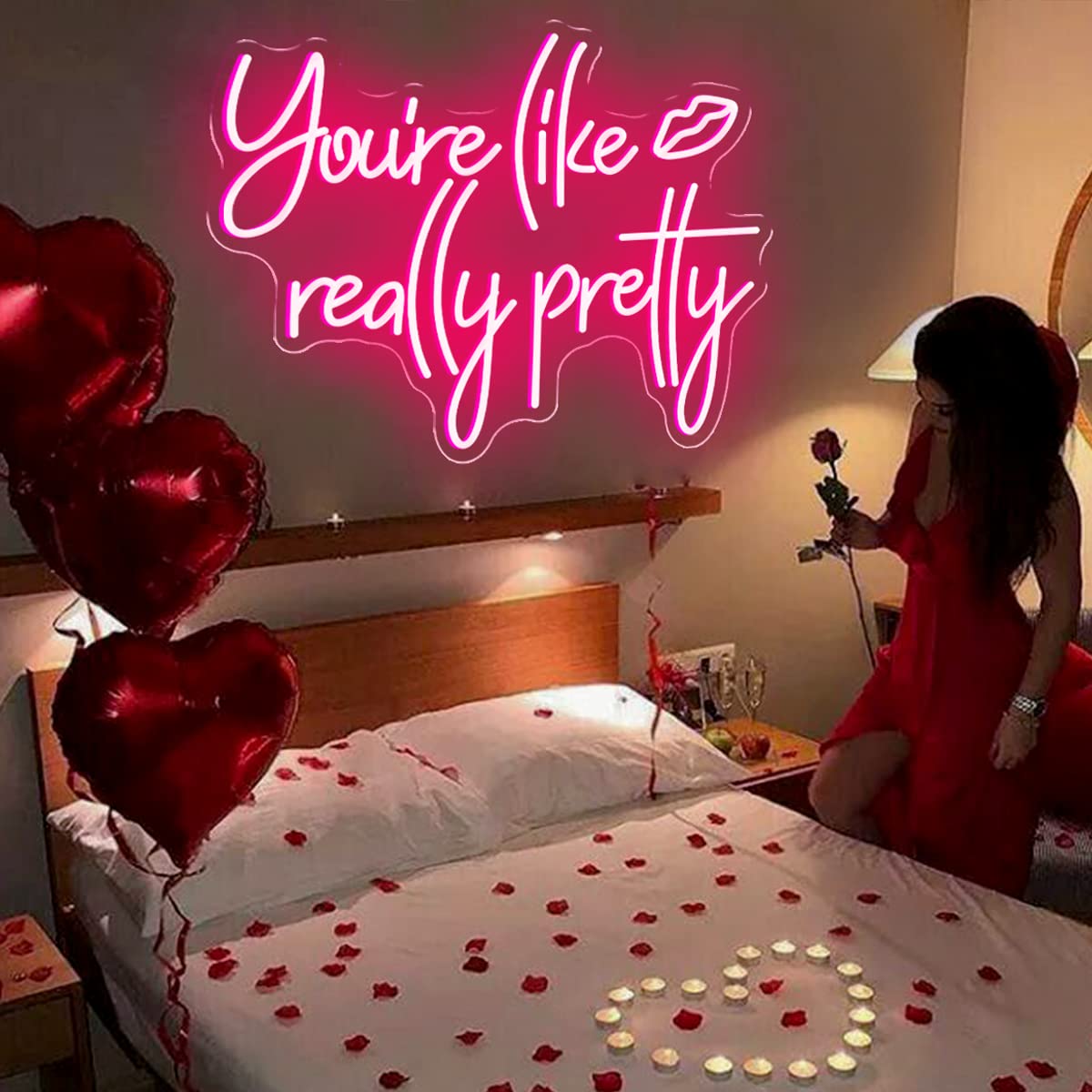 Large Pink LED Neon Sign - 'You're Like Really Pretty' Wall Decor for Girls Bedroom, Wedding, Beauty Bar & Club (23.6x19